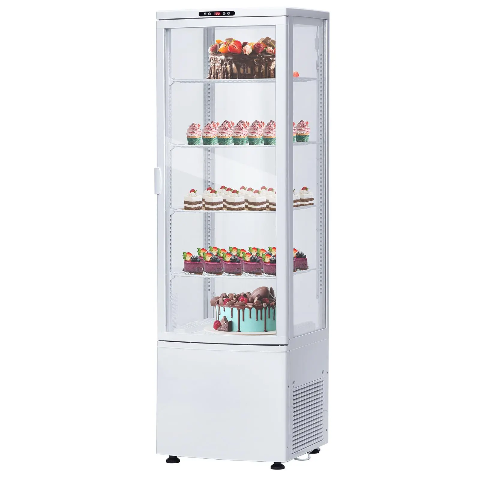 8.4 Cu.ft Commercial Refrigerated Display Case, Glass Door Beverage Cooler - Adjustable Shelving & LED Lighting Display Refrigerator for Bakery, Cafe, Convenience Store, 360° Panoramic Visibility