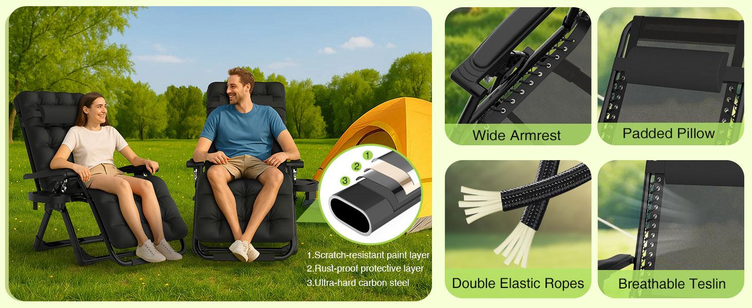 Zero Gravity Chair, Reclining Camping Lounge Chair w/Removable Cushion, Upgraded Lock and Cup Holder, Reclining Patio Chairs Folding Recliner for Indoor and Outdoor Zero Gravity Chair, Reclining Camping Lounge Chair w/Removable Cushion, Upgraded Lock and Cup Holder, Reclining Patio Chairs Folding Recliner for Indoor and Outdoor