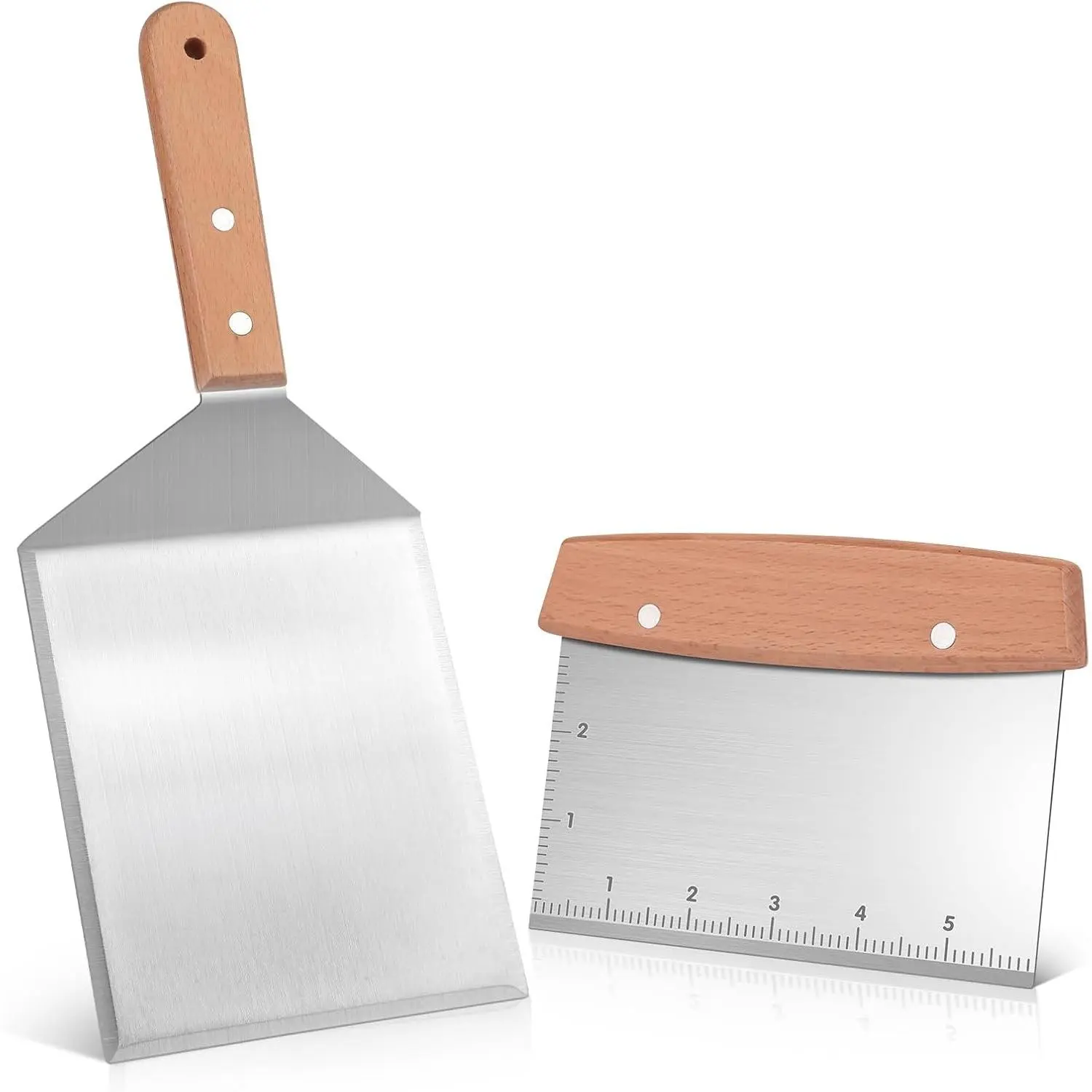 Handy Sturdy Stainless Steel Blackstone Bench Scraper & Grill Spatula Utensil Set, Heavy-Duty Hamburger Turner with Cutting Edges, Flat Top Griddle Pancake Flipper for Outdoor Grilling