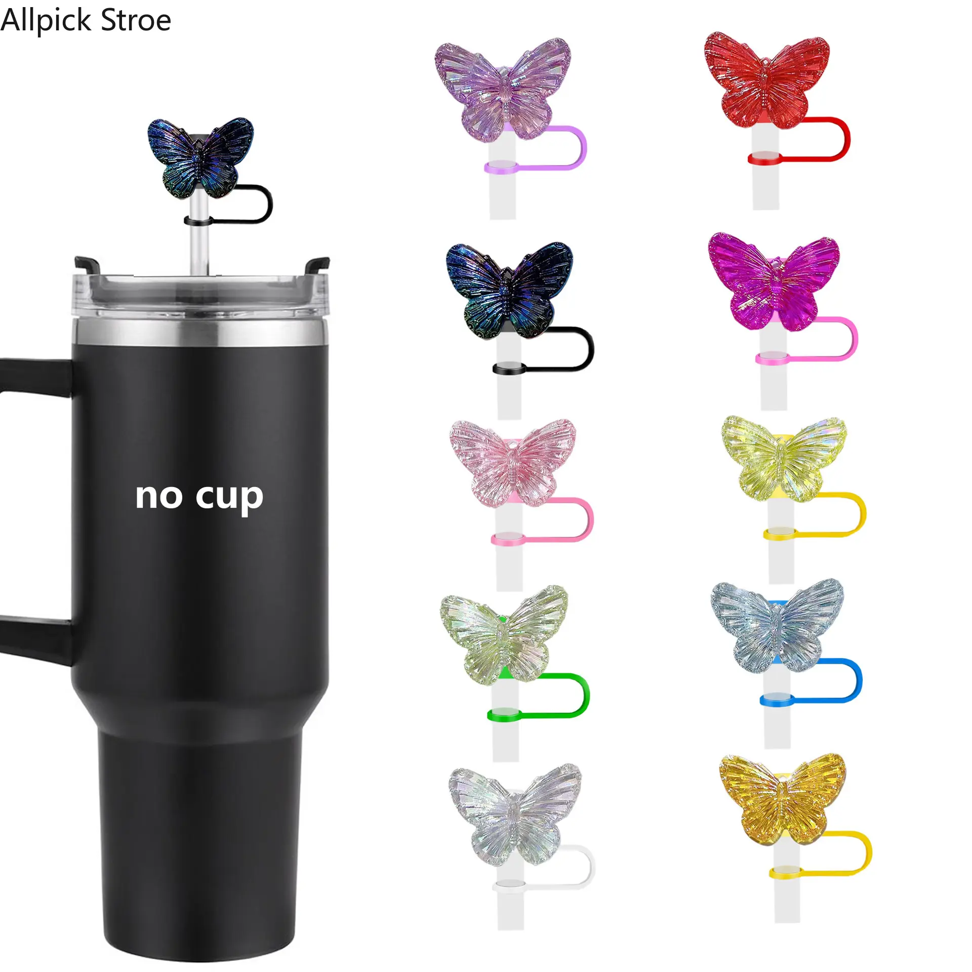 Silicone Straw Toppers & Charm Caps - 10-Piece Set with Baroque Butterfly Acrylic Charms, Aesthetic Tumbler & Water Bottle Bag Accessories, Baroque Charm tiktokshopbacktoschool