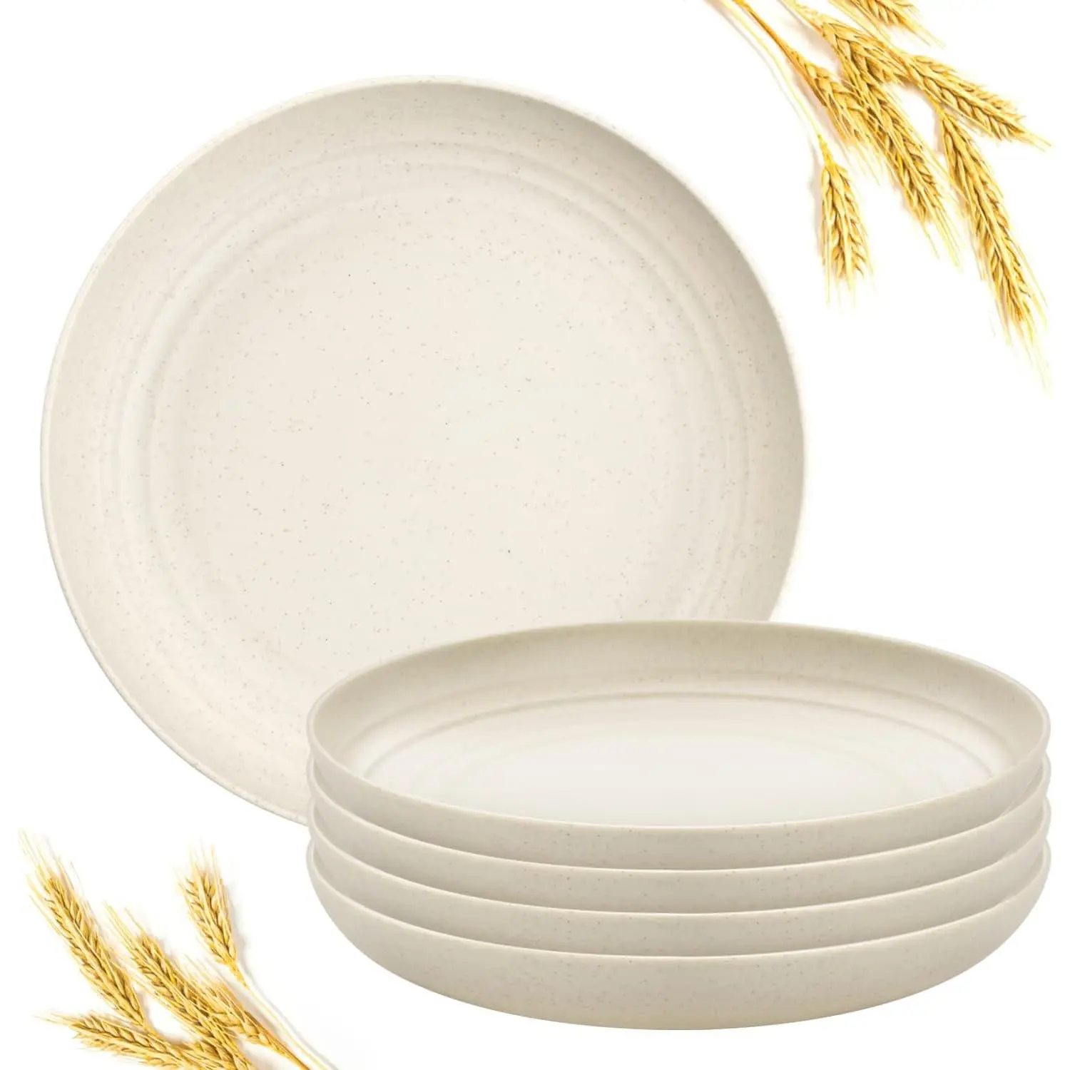 9 Inch Wheat Straw Plates Lightweight Unbreakable Dinner Dishes Plates 4 count Set Dishwasher & Microwave Safe Plastic