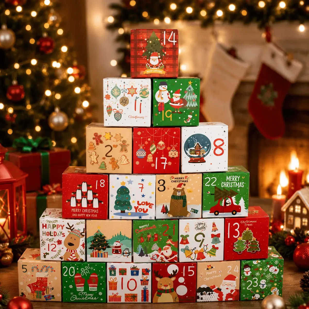 21-Piece Christmas Advent Calendar Candy Box Set, Numbered Countdown Gift Boxes, Surprise Gifts, Perfect for Holiday Gifts, Festive Treats for Kids and Adults