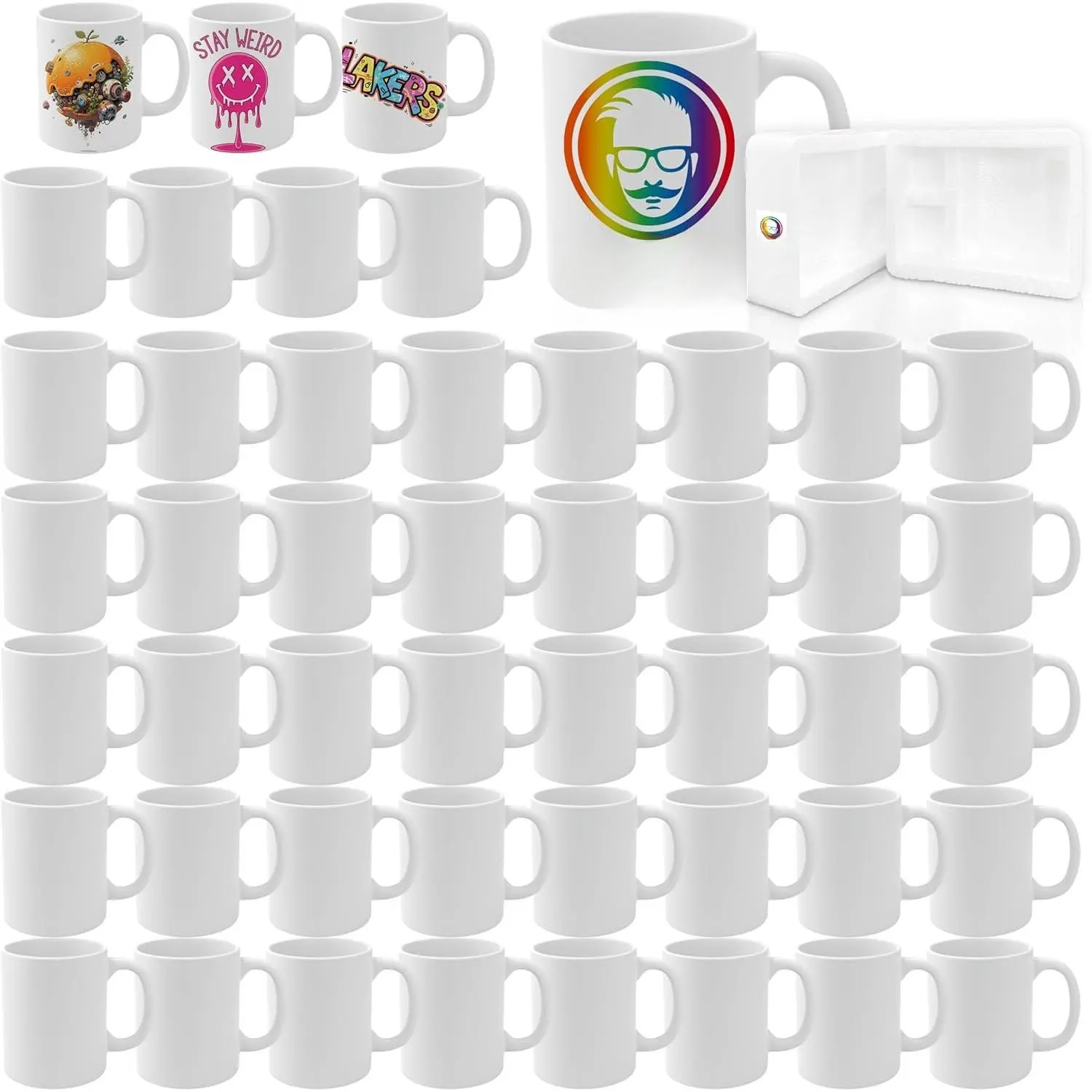 Set of 48 Sublimation Blanks Dishwasher White Ceramic Coffee Mugs 11oz Blank Ceramic Classic Drinking Cup Mug for Milk  Cola Water