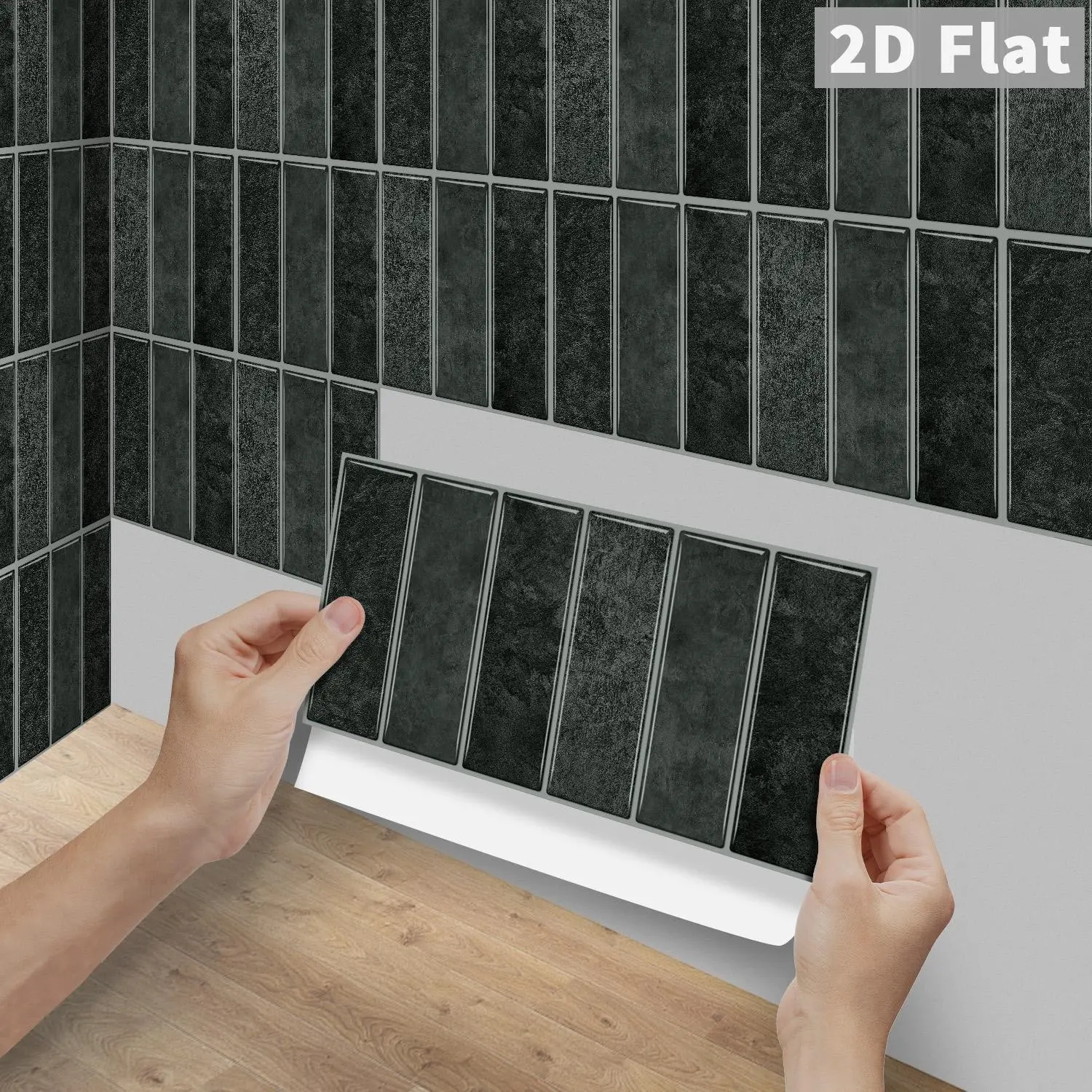 6/12/24/48PCS Dark Charcoal Matte Distressed Long Tile Stickers, FG PVC Crystal Peel & Stick Waterproof Oilproof Splashback for Kitchen Bathroom Floor Tile Wood Surfaces