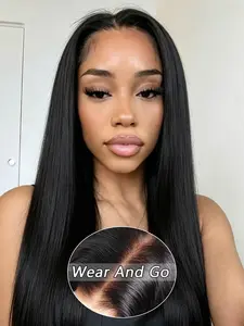 Black Human Hair 5x5 Glueless Lace Closure Straight Wig, Natural Middle Part Style, Lightweight Lace Design, Smooth Soft Hair, Secure Adjustable Cap For Women Daily & Party