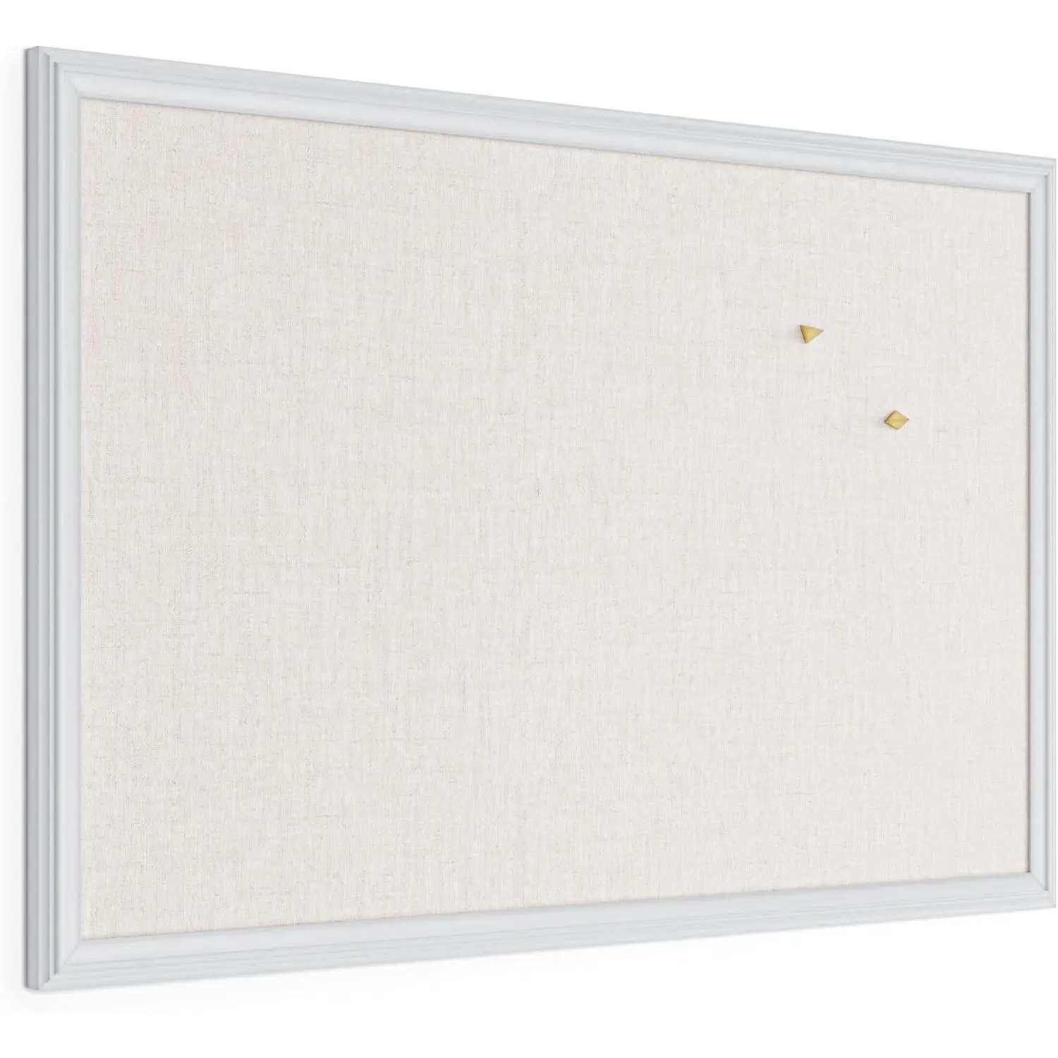 Farmhouse Linen Bulletin Board, 30" x 20", White Wood Frame, Wall Mounted Pin Board for Home Office, Classroom & Kitchen, Includes Push Pins