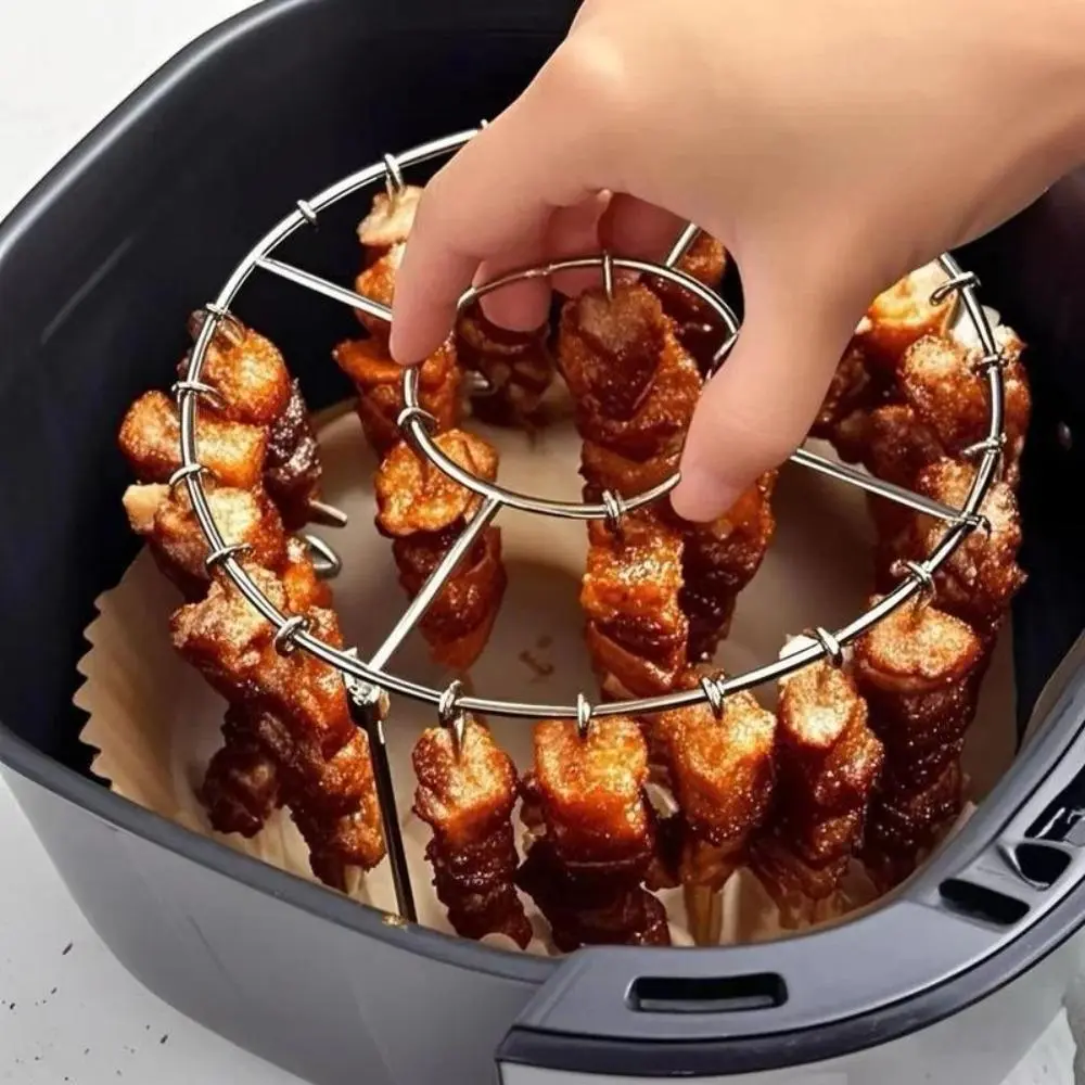 24 Pcs Lightweight Stainless Steel Vertical Kebab Rack - Reusable Utensil Food Hanging Holder, Oil-Saving Barbecue Accessory & Kitchen Supply for Air Fryer, Oven Use, Grilling Barbecue Accessories, Homemade Snacks, Drainage, Daily Family Meals, Vertical R
