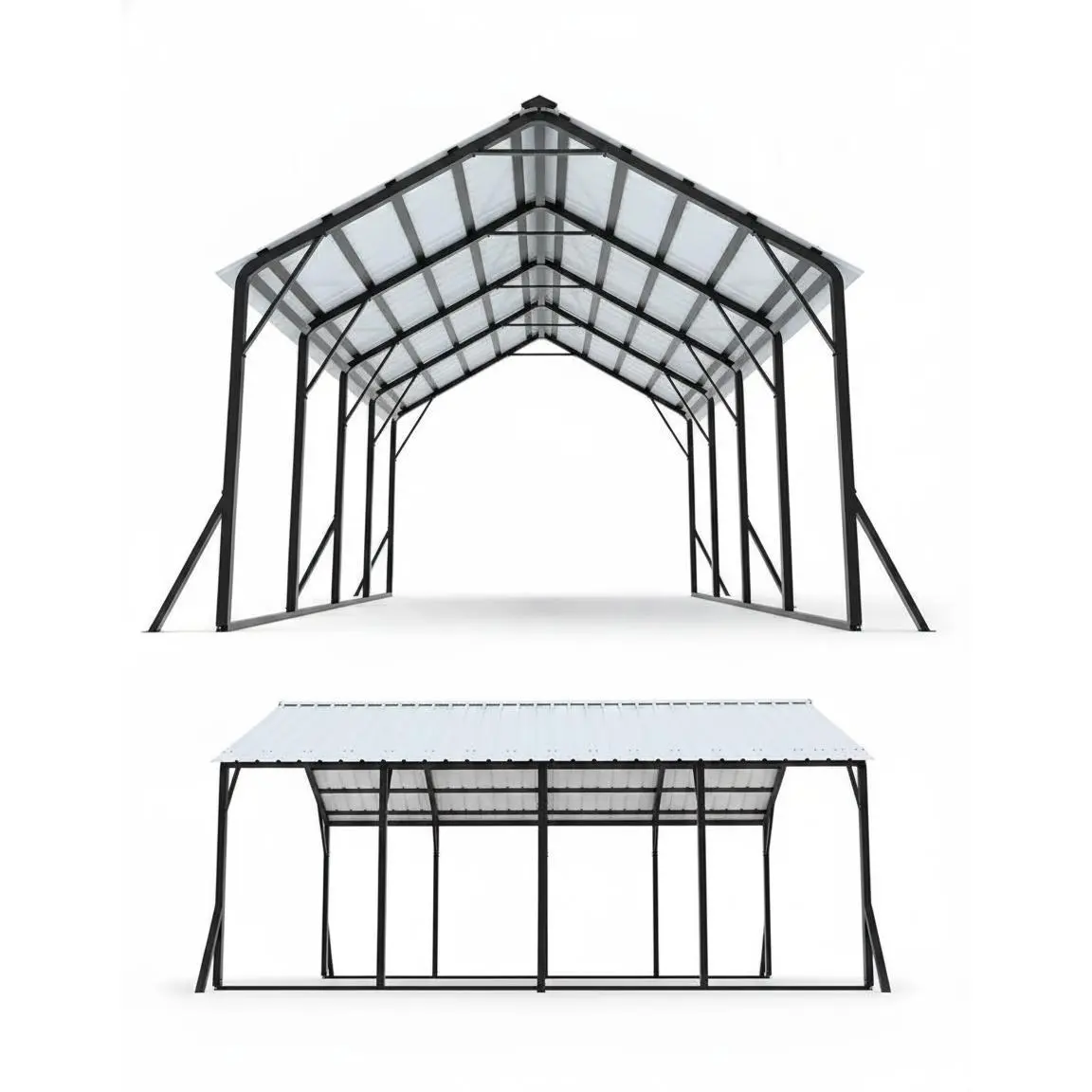 Heavy-Duty 19-Ga Steel Frame Vehicle Shelter Kit Form, 13' x 21' Size, 11' Height, 133" High-Clearance 120° Steep-Pitch Vertical Roof, Weather Protection for Trucks & Campers