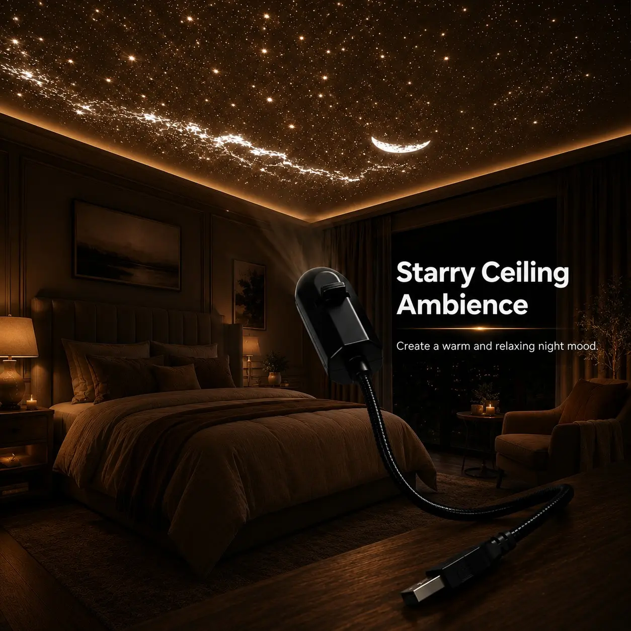Galaxy Projector Starry Sky Projector, USB Powered Star Projection Light for Bedroom Ceiling, Aurora Galaxy Atmosphere Decor for Home, Room and Relaxation