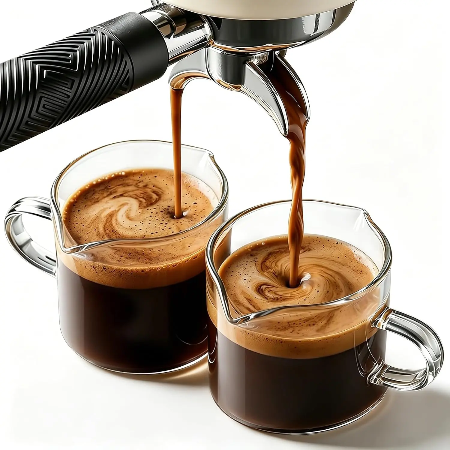 Espresso Cups Set of 2: Espresso Machine Accessories - Espresso Shot Cups for  Baristas - Essential Coffee Bar Accessories - 4oz Glass Espresso Cup Set with Handled and Spout