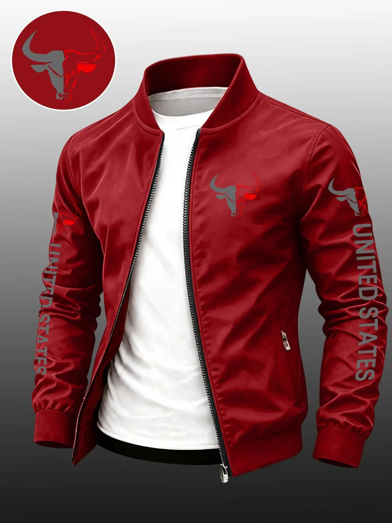 【Black Friday】Men's Sporty Zipper Jacket, Bull Print, Loose Fit, Ideal for Fall Winter Outdoor Activities, Comfortable Daily Wear, Zippered Sports Jacket