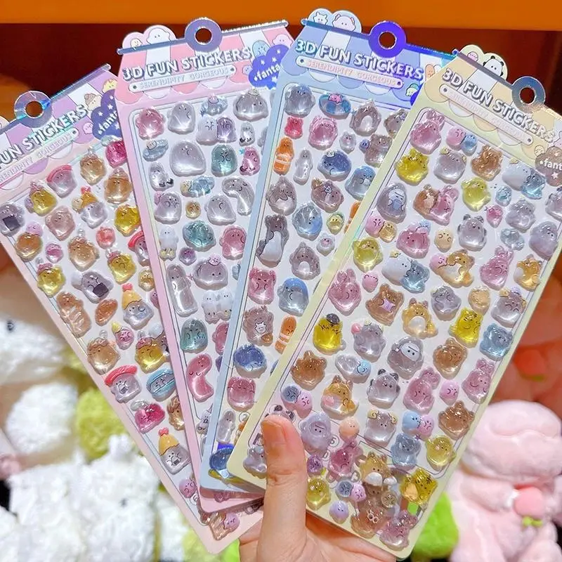 Drop 3D Relief Stickers Cute Cartoon YOYO Family Crystal Stickers DIY Scrapbook Laptop Diary Phone Case Stickers Kids Gift シール