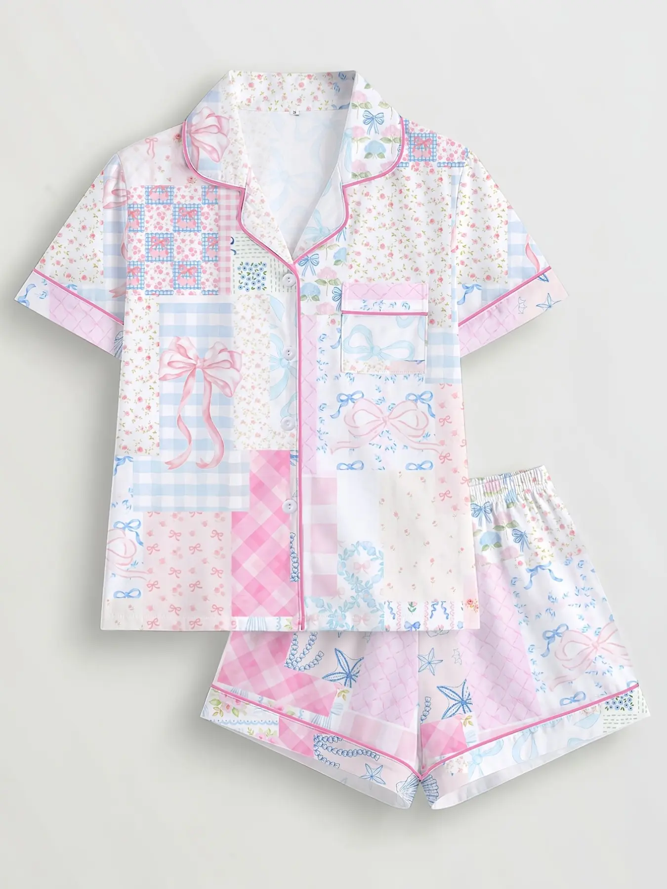 Sweet Cute Floral Print Pajamas for Women, Loose Fit Short Sleeve & Shorts Set, Breathable Summer Sleepwear Loungewear, Comfortable Home Wear