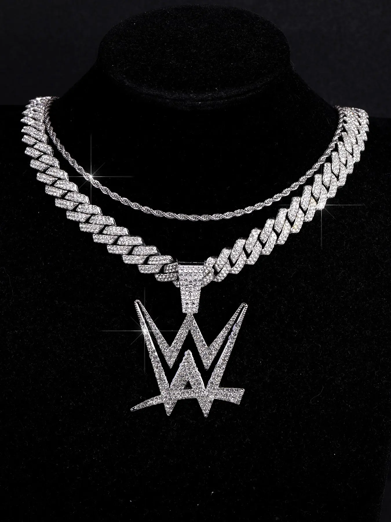 Wrestling Rhinestone Decorated Pendant Necklace, Punk Layered Chain Necklace for Party, Daily Clothing Decor, Trendy All-match & Exquisite Jewelry for Birthday Gift, Elegant Rhinestone Necklace