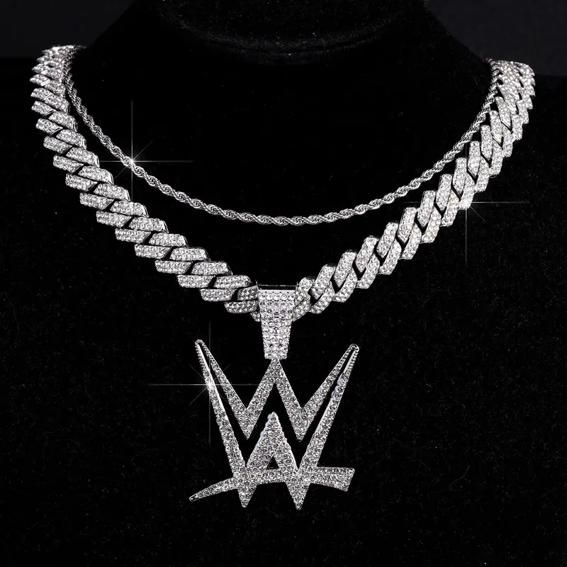 Wrestling Rhinestone Decorated Pendant Necklace, Punk Layered Chain Necklace for Party, Daily Clothing Decor, Trendy All-match & Exquisite Statement Jewelry for Birthday Gift, Elegant Rhinestone Necklace