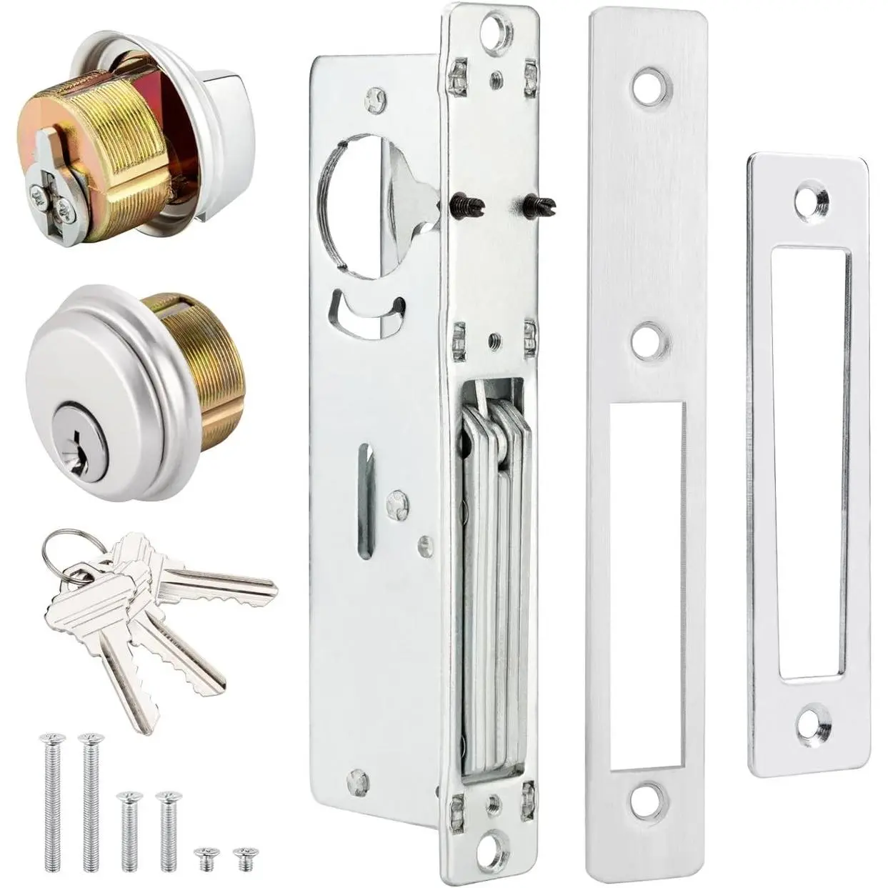 Storefront Mortise Door Lock Commercial Mortise Lock with Lock Cylinder Double Cylinder Deadbolt Lock Set (1-1/8" Backset)