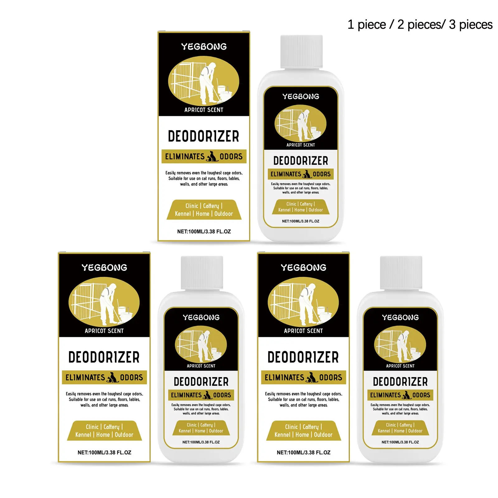 Pet Freshener (100ML/100ML*2/100ML*3), Natural Apricot Scent, Multi-Surface Odor Removal, Daily Care for Pet Spaces