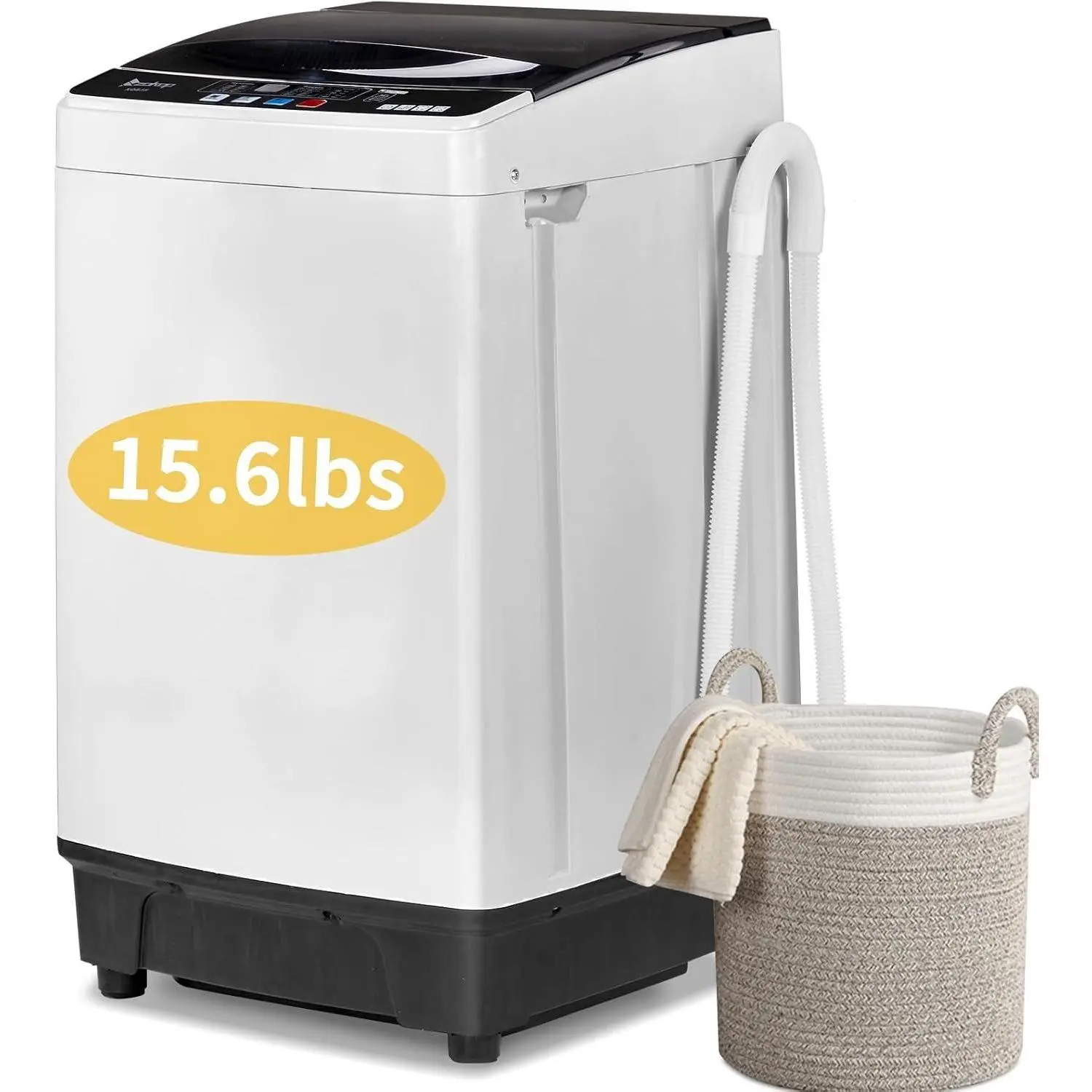 Winado 15.6LBS Portable Washing Machine, Full-Automatic Laundry Machine with Stainless Steel Drum, 10 Wash Programs Compact Washer and Spin Dryer Combo with Drain Pump for Apartment, Dorm, Home