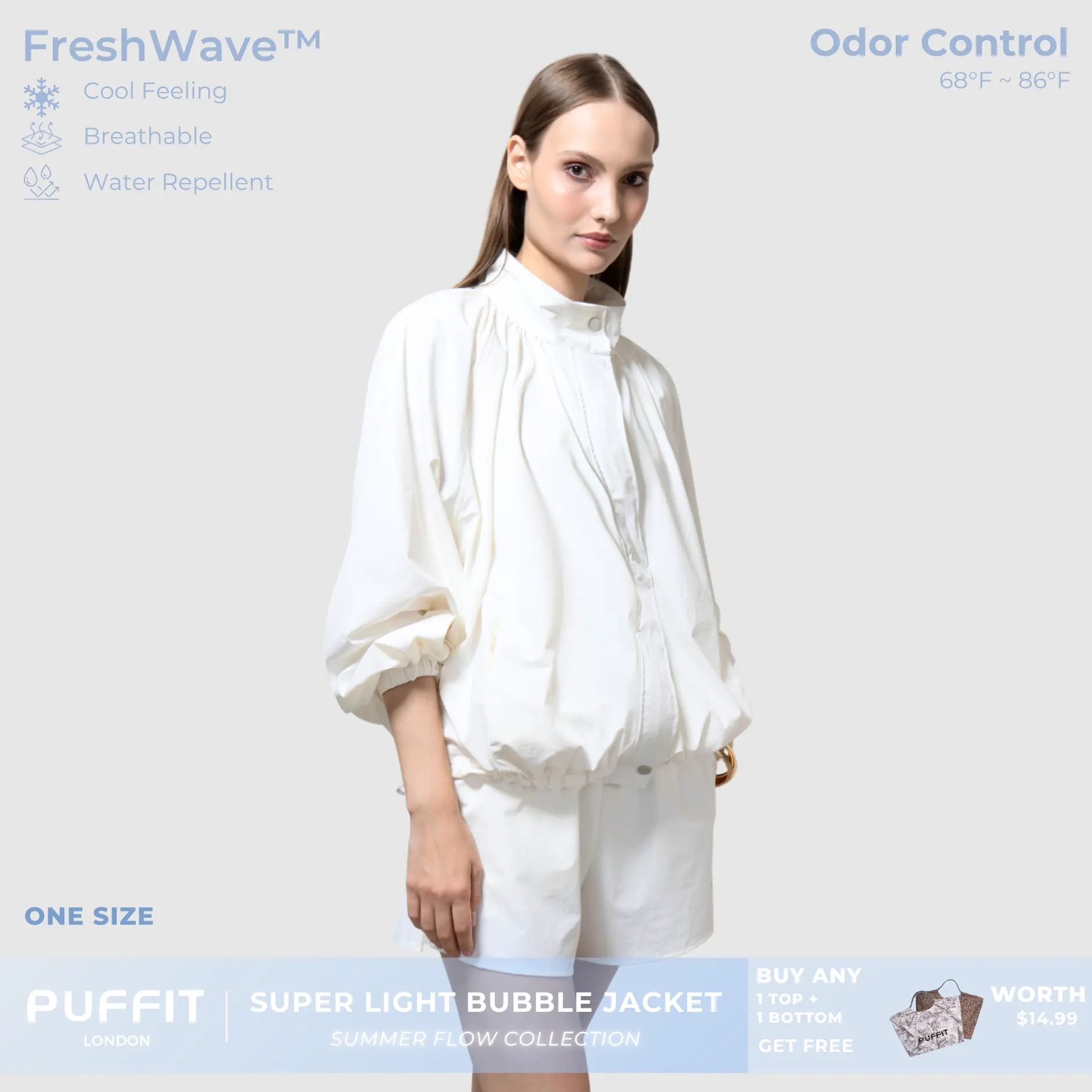 PUFFIT Summer Flow Bubble Summer Jacket,High Neck Windproof Outerwear, Oversized Balloon Sleeve,Stain Resistant,Water Repellent,Breathable,Outdoor,Casual,Out Wear,Dog Walking,Womenswear,2026 Shopping