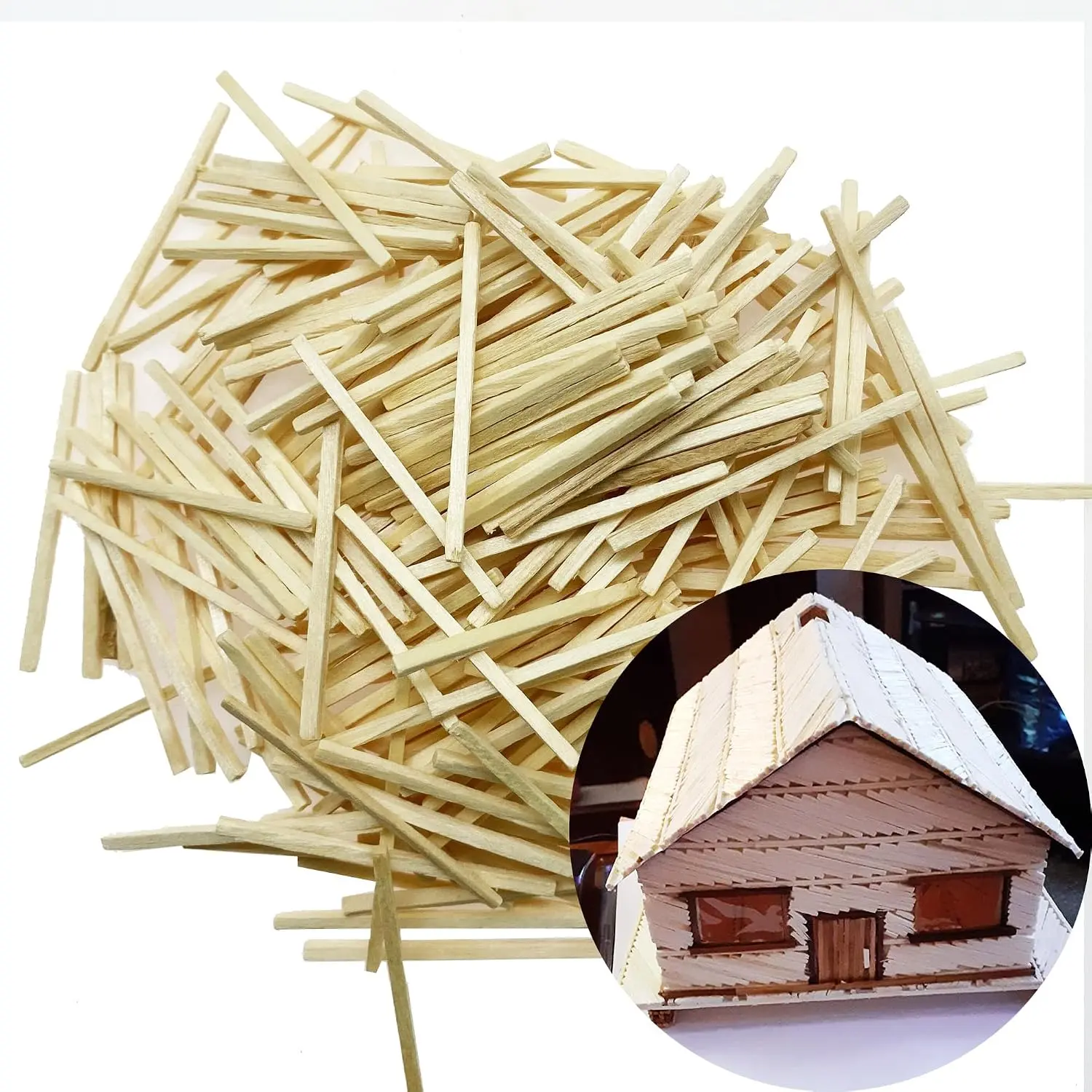 300 count Miniature  Sticks Wooden Dowels Unfinished Hardwood Strips  for DIY Crafts Model Making Production of Railing Houses(50mm*2mm*2mm)
