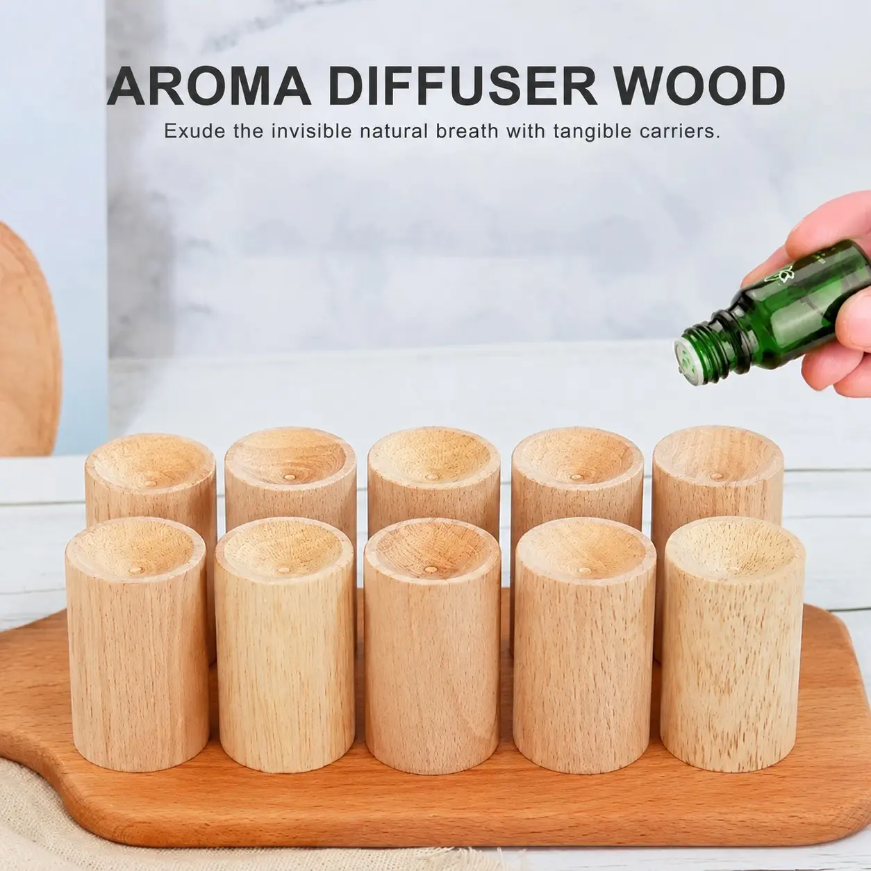 10/18 Counts Charcoal Wooden Fragrance Diffuser, Best Hand-Crafted Wick Essential Oil Diffuser made of eco-friendly wood