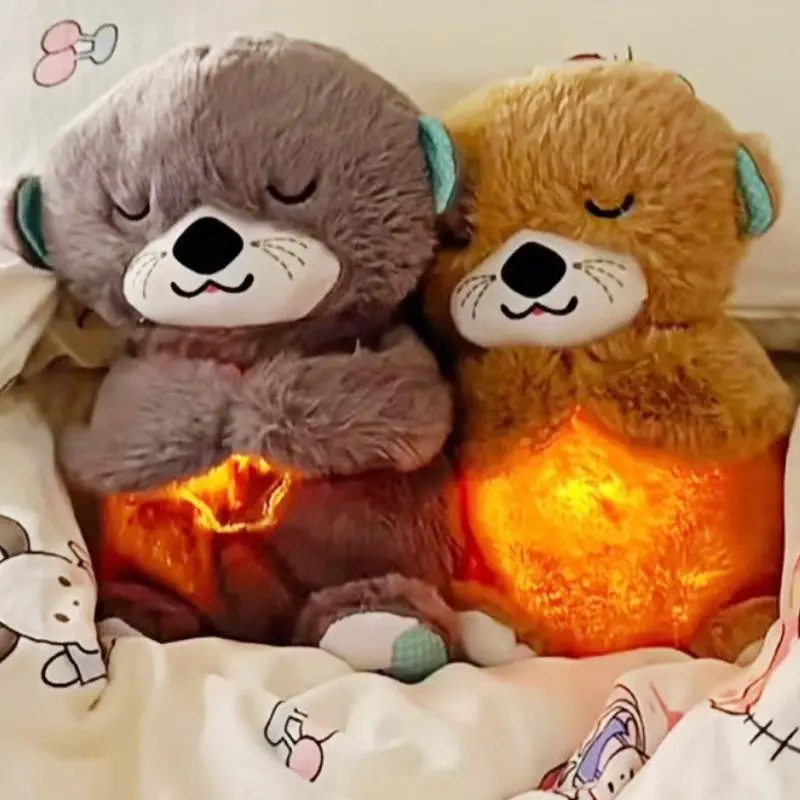 New Breathing Glowing Music Otter Plush Doll Cute Multi-color Children's Sleeping Companion Soothing Stuffed Toy Dolls Gifts