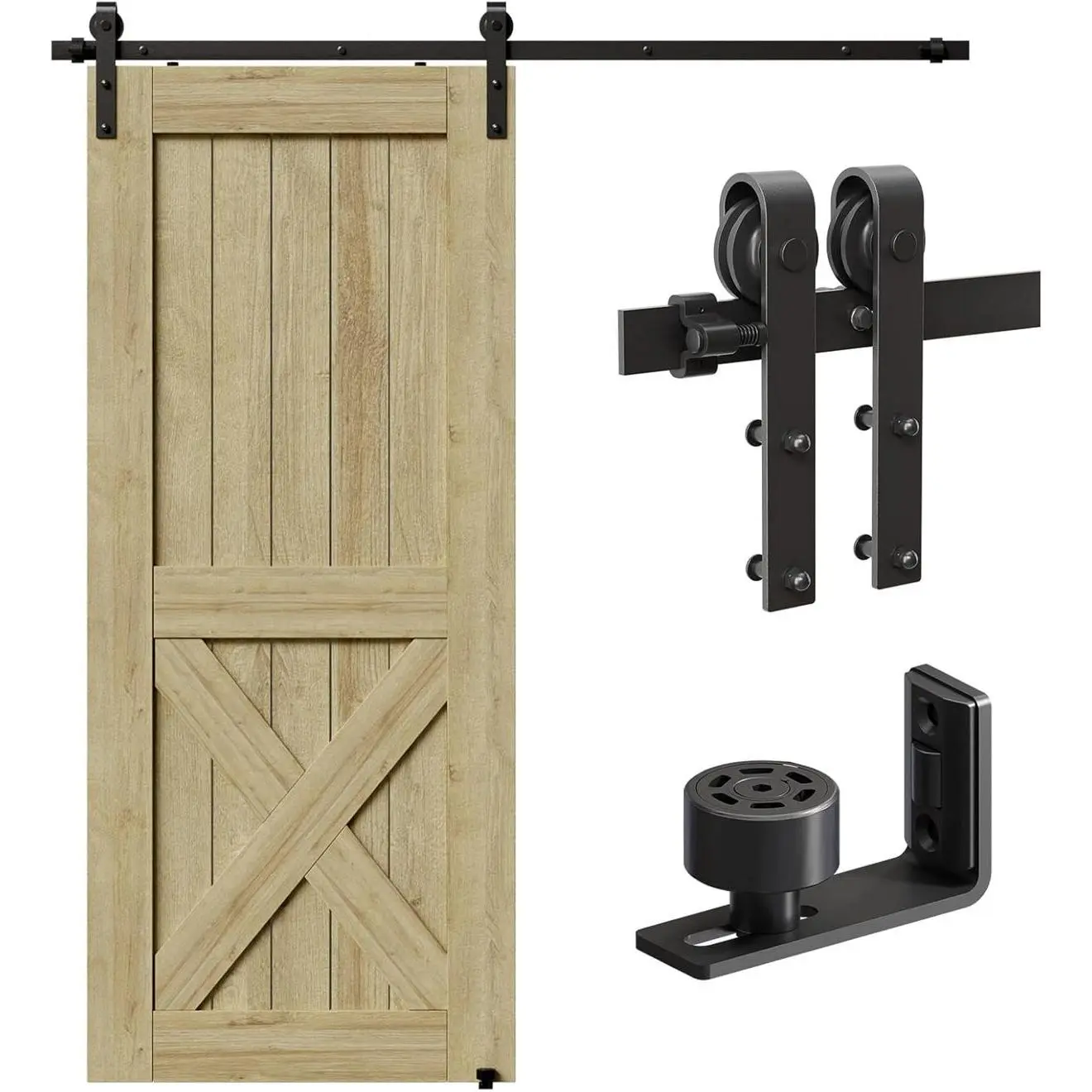 6FT/72inch Sliding Barn Door Hardware Kit for Single Door Carbon Steel Black