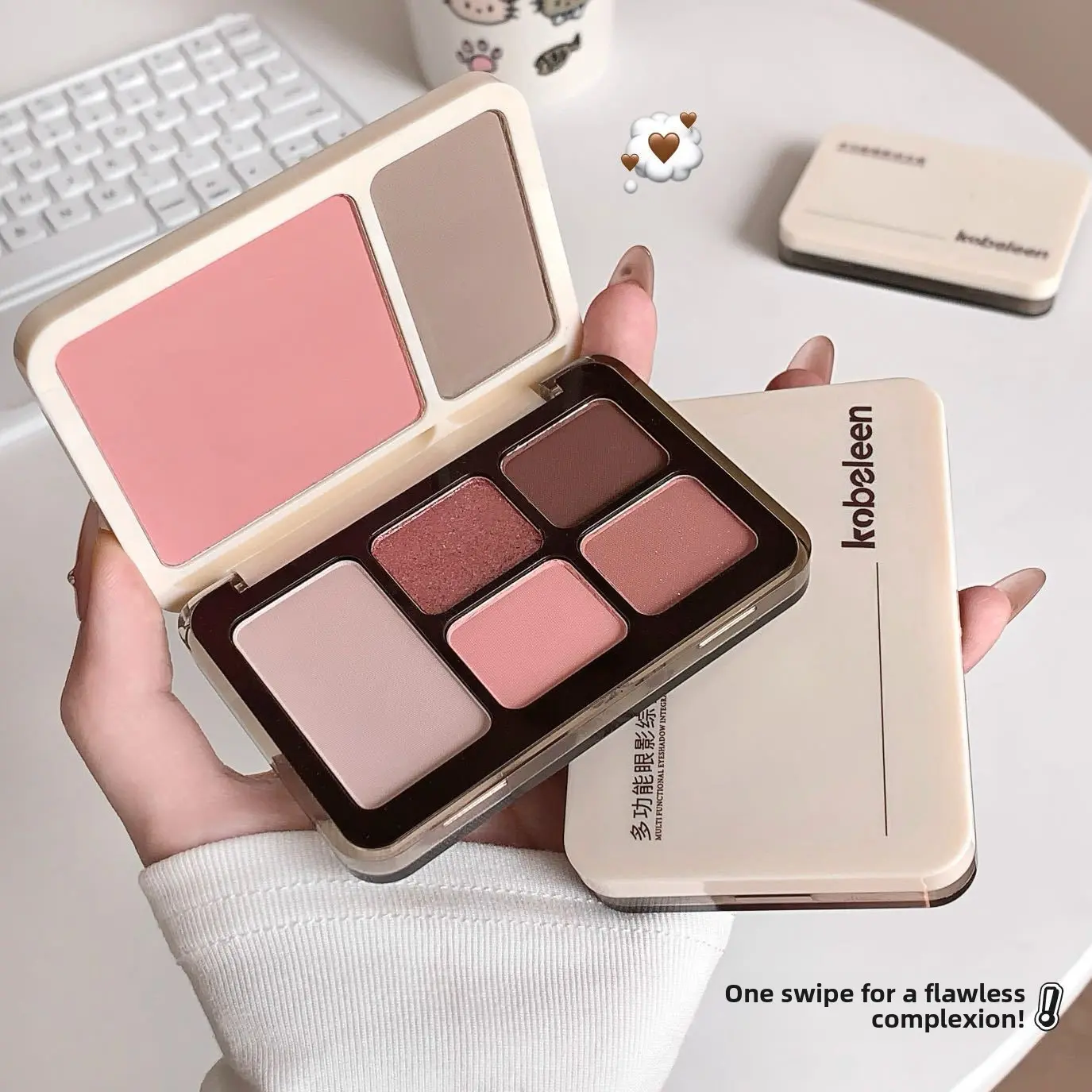 Multi-use Kobeleen all-in-one makeup palette, Cosmetics, for sculpting facial features, Shading contour slim face, shimmer highlight brighten skin, blush boost vitality, eyeshadow, creamy powder for students & makeup lovers