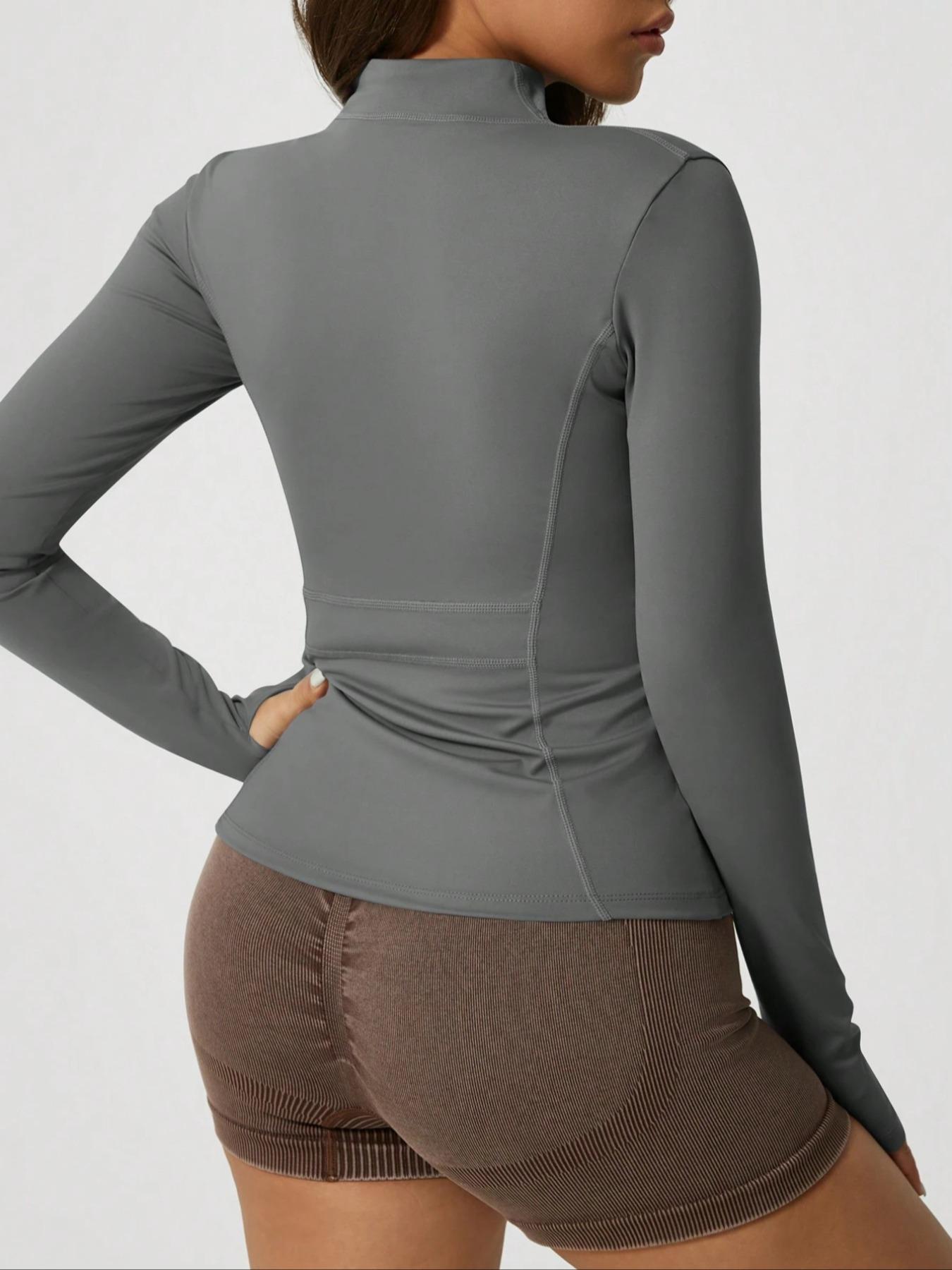 Women's Solid Lightweight Zip Up Sports Jacket, Sporty Thumb Hole Long Sleeve Outerwear for Gym Workout Running, Ladies Modern and Comfortable Sportswear for All Seasons
