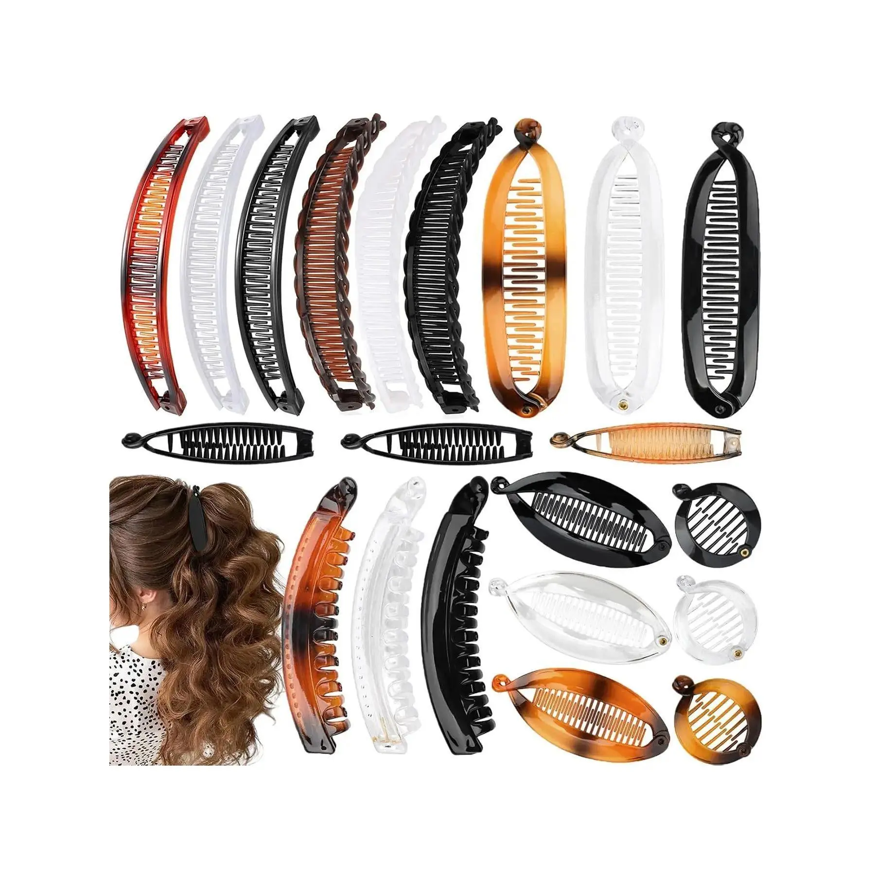 21pcs Banana Clip Hair Clips Barrettes, Hapdoo Banana Clips for Women Girls Volumizing Ponytail Hair Claw Clip Styling Accessories, 7 Styles, Hair Claws Set