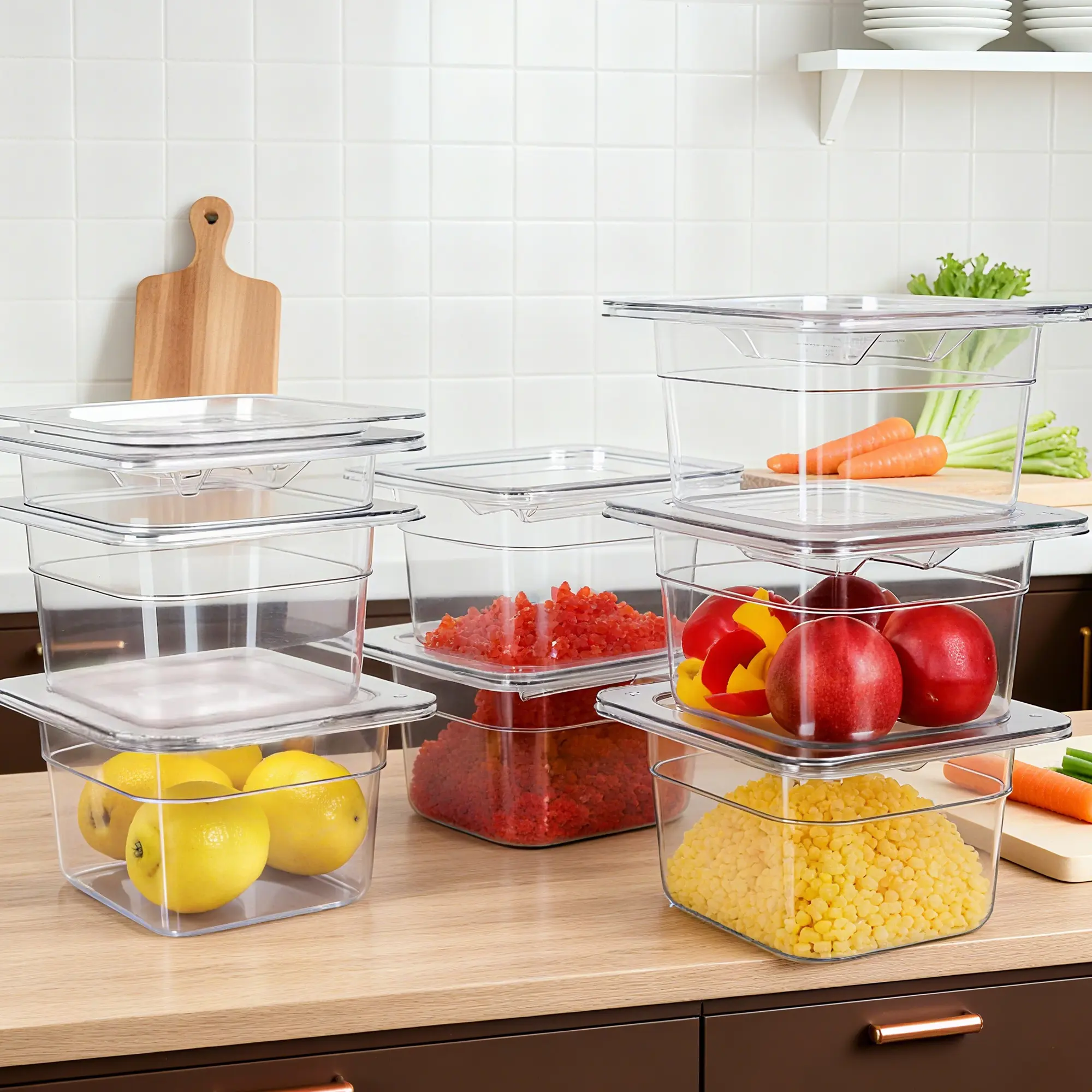 12-Pack 1/6 Size Sturdy Polycarbonate Transparent Food Pans Set with Lids - Acrylic Stackable Kitchen Storage Containers, Stackable Storage Bins for Restaurants, Steam Table Use, Durable Long-Lasting Construction