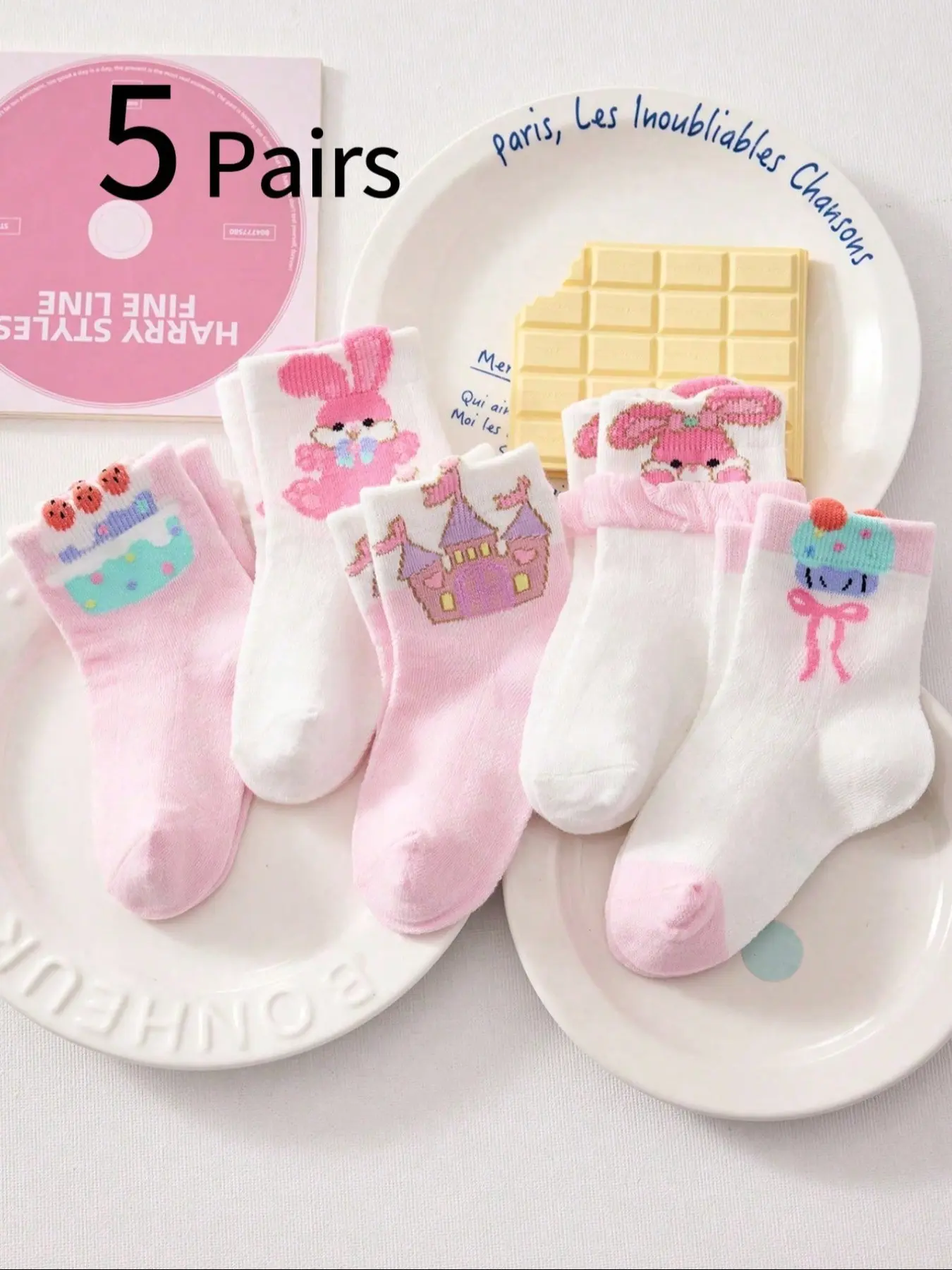5 Pairs Girls' Socks, Spring Summer Thin Bunny Cartoon Bow Ankle Socks, Korean Style Trendy Socks, Breathable Student Socks, Soft Comfort