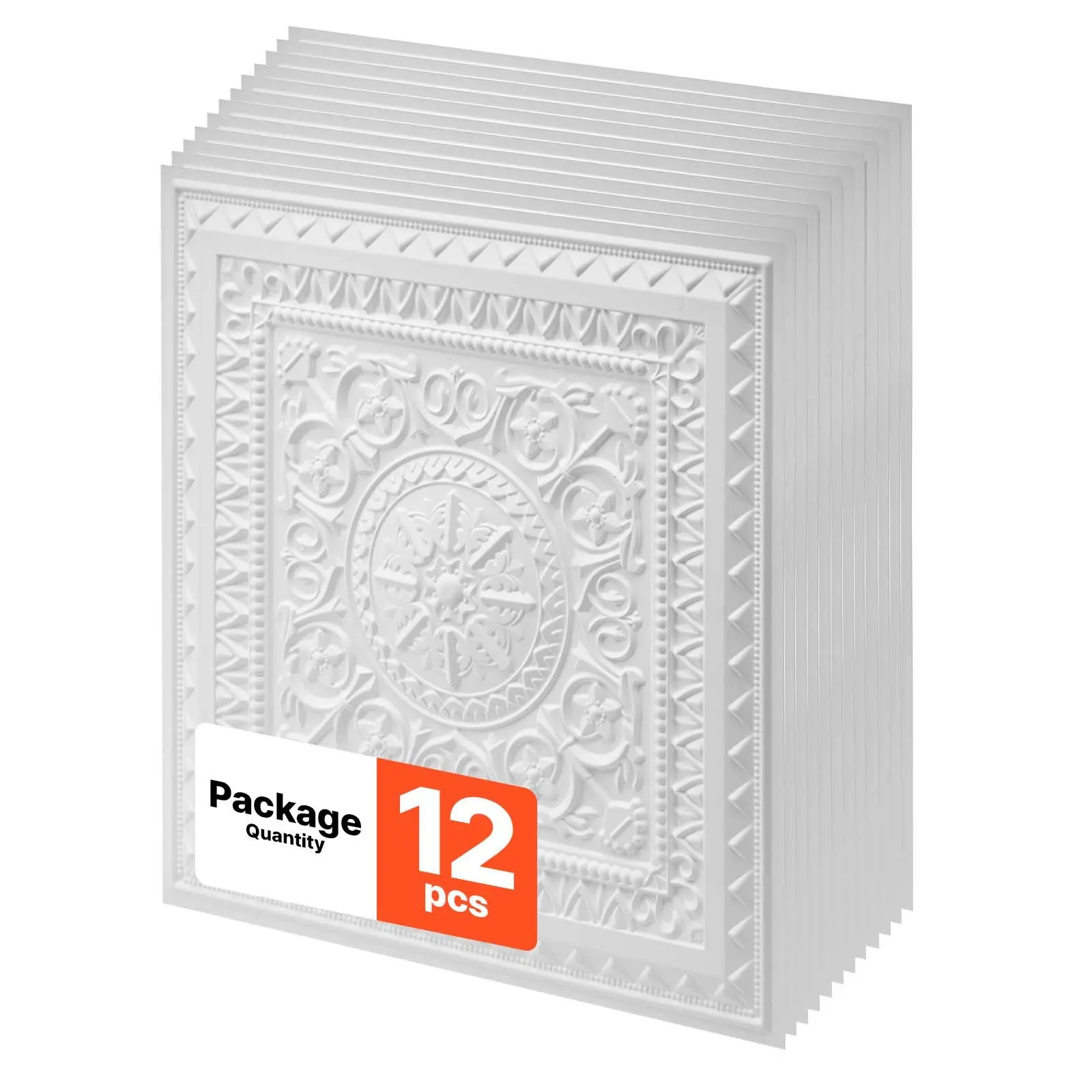 VEVOR 24x24 in PVC Ceiling Tiles 12-Pack White 3D Geometric Panels, Smooth PVC Sheet for Drop Grid, Impact-Resist, Paintable Surface, Easy-Cut, Modern Decor for Homes/Offices