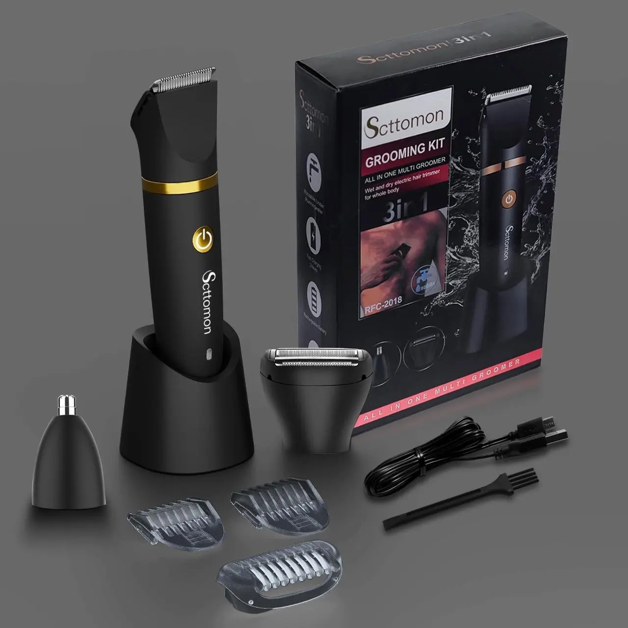 Men's Grooming Kit Electric Hair Trimmer Shaver Razor, Rechargeable Groin Hair Trimmer, Waterproof Body Hair Trimmer, Body Hair Trimming, 3 Interchangeable Blades, Valentine Gift, USB Rechargeable Trimmer, Cordless Rechargeable Trimmer