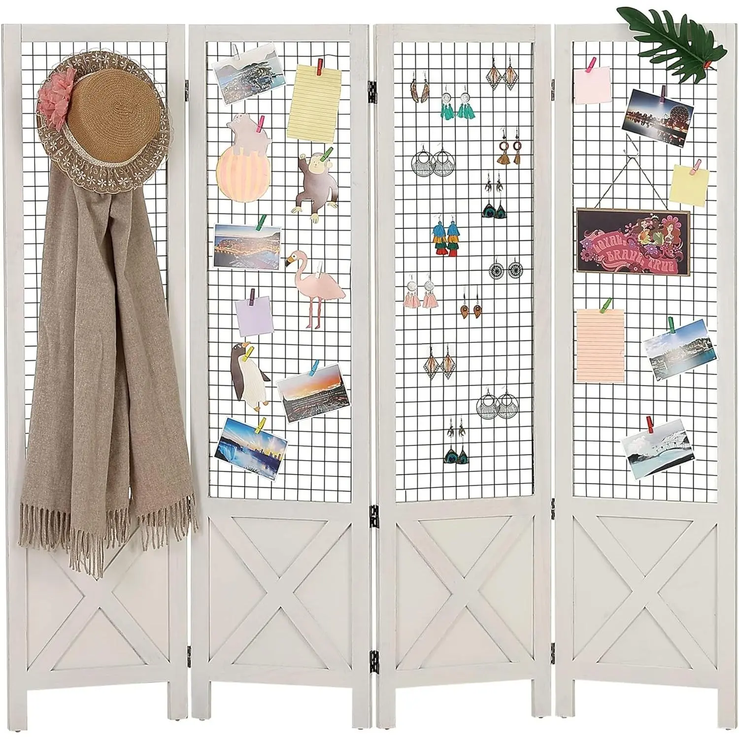 4 Panel Gridwall Display, Folding  Screen Room Divider | Freestanding  Room Divider,Portable Display Board Organizer for Room Separation,Craft/Art Shows,Wall Organization,White