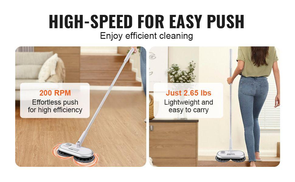VEVOR Cordless Electric Mop, Up to 70 mins Powerful Battery, Electric Spin Mop with Dual Spinning Mop Heads, 4 Microfiber Pads & 2 Floor Scrubber Pads, for Hardwood Floor/Bathroom/Tile Floor Cleaning