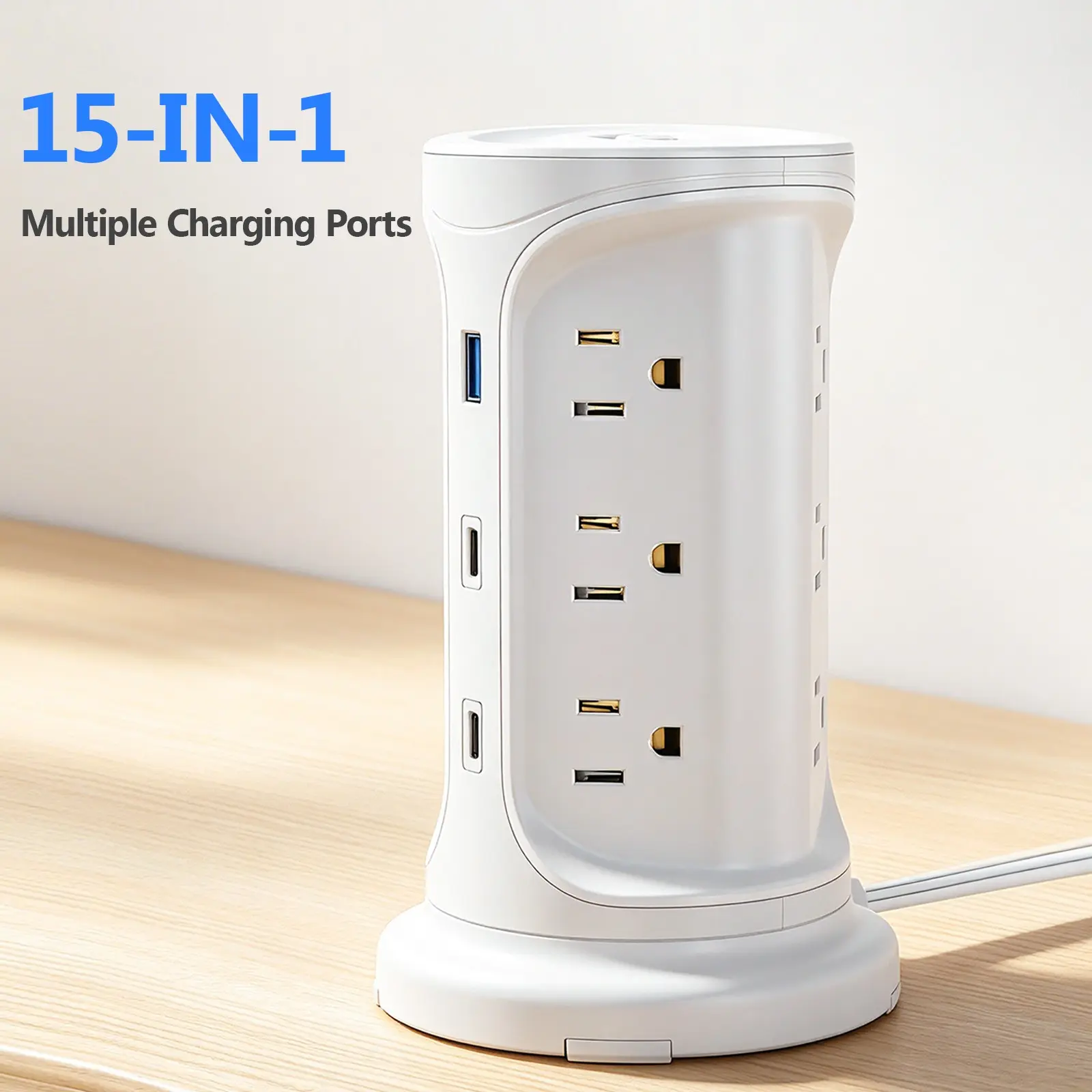 Tower Multi Outlet Power Strip Surge Protector , 12 AC Outlets + 3 USB Charging Ports, 6FT Ultra Thin Flat Extension Cord, 1050J Surge Protection, Overload Protection for Home Office Dorm Room Essentials (WHITE)