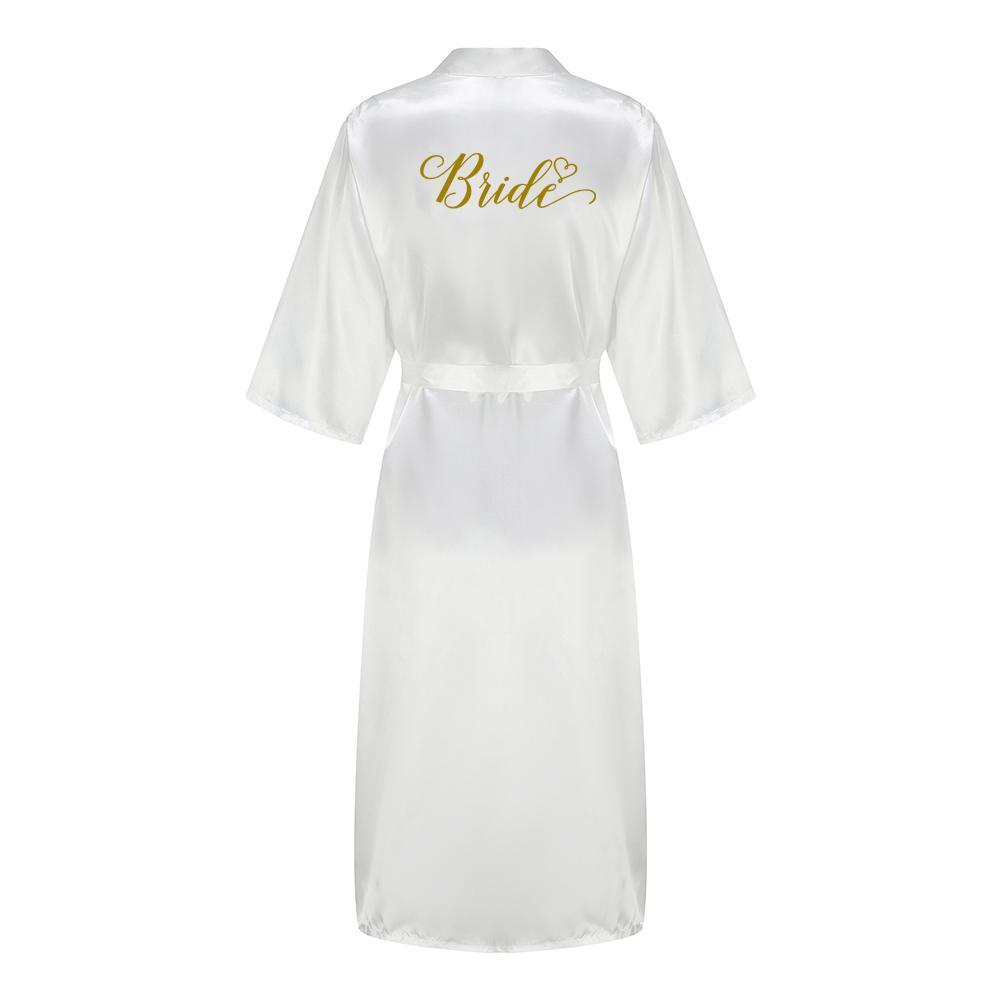 New Bridesmaid Robe With Black Letters Mother Sister of The Bride Wedding Gift Long Bathrobe Satin Kimono