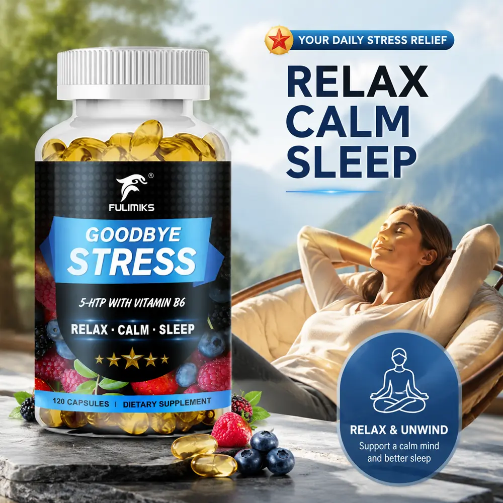 Goodbye Stress 5-HTP Supplement 200mg Per Serving, Enhanced with Vitamin B6 & Magnesium to Support Relaxed Mood, Natural Sleep & Stress Management, 120 Capsules