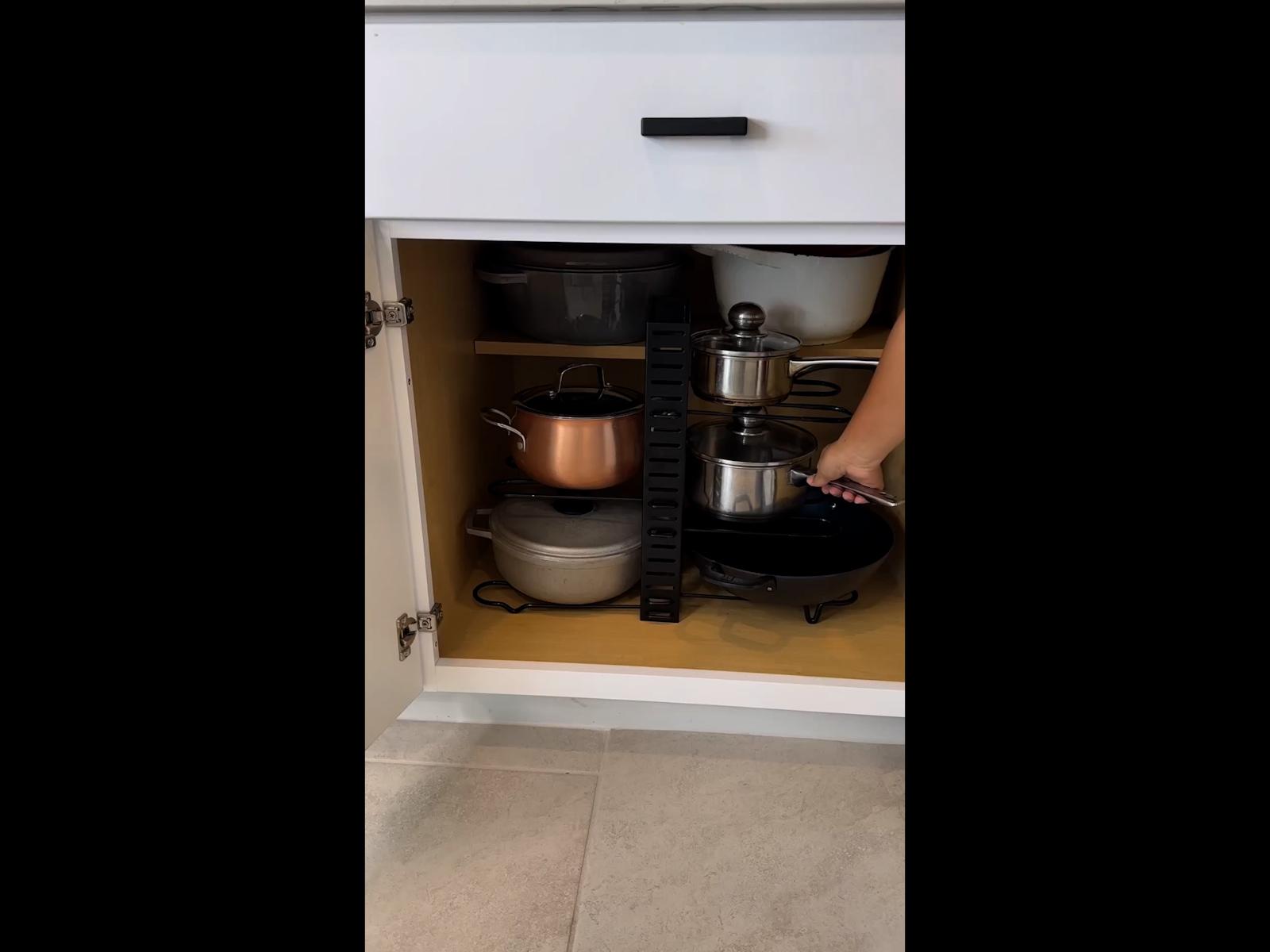 Pots and Pans Organizer for Cabinet 16.61 Height, 8 Tier Pot Organizers Rack with 3 DIY Methods, Adjustable Pan Organizer under Cabinet Kitchen Organization and Storage Pots and Pans Organizer for Cabinet 16.61 Height, 8 Tier Pot Organizers Rack with 3 DIY Methods, Adjustable Pan Organizer under Cabinet Kitchen Organization and Storage