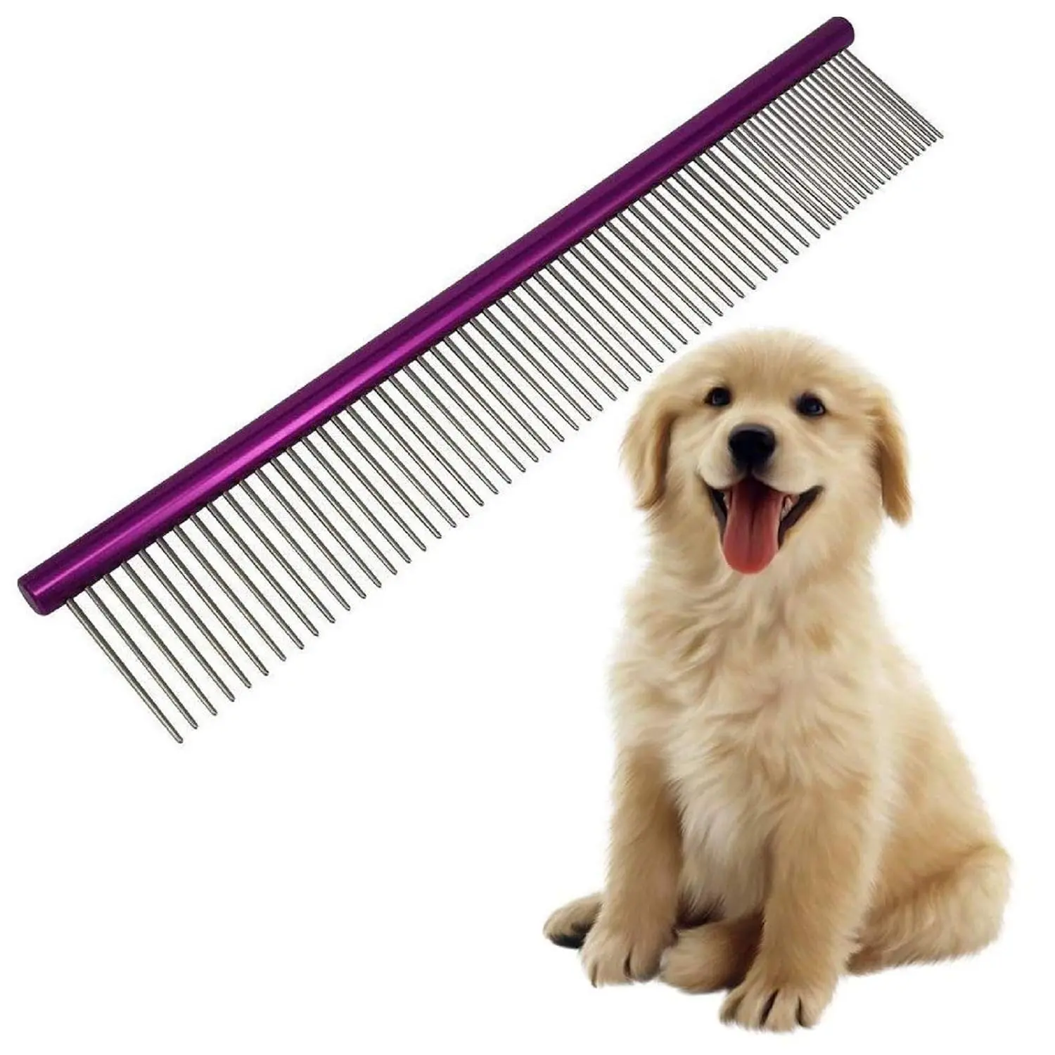 Dog Combs for Grooming Matting, 10-Inch Metal Comb for Dogs and Cats, Greyhound Grooming Comb with Fine and Wide Rounded Stainless Steel Teeth for Detangling Medium to Coarse Fur