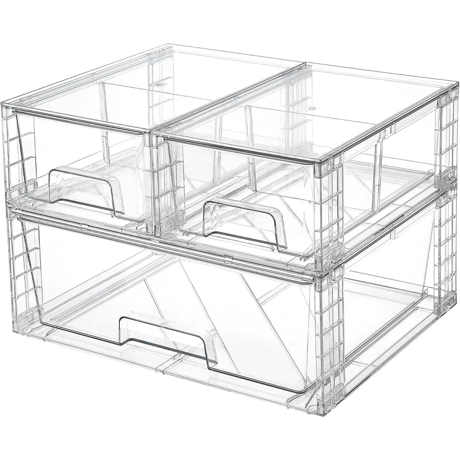 3-Pack Stackable Transparent Acrylic Storage Drawers - Easily Assembled Containers & Boxes for Pet Supplies Organization, Undersink Cabinet Closet Use