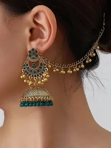 Vintage Ethnic Style Rhinestone Bell Fringe Earrings, High-End Bold Ear Jewelry, Pair of Hair Clip Earrings, Fashion Accessory