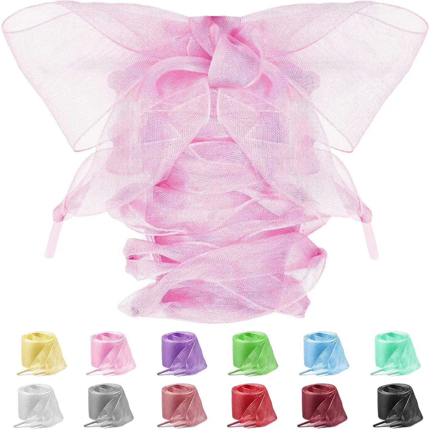 4cm Wide Satin Ribbon Laces,  Sheer Bow Shoe Laces, Tulle Snow Yarn Organza Shoelaces for Sneakers