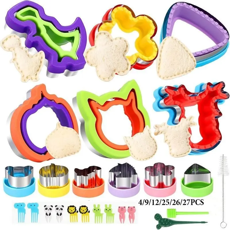 26-Piece Colorful Sandwich Cutter Set, Cartoon Design, Lunch Box Accessories, Baking Accessories, Bread Cookie Fruit Cutter, Breakfast Sandwich Maker, Utensils