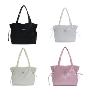 Minimalist Ruched Nylon Tote Bag for Women Large Capacity Crossbody Shoulder Bag Lightweight Puffer Cloud Purse Aesthetic School Bag for College