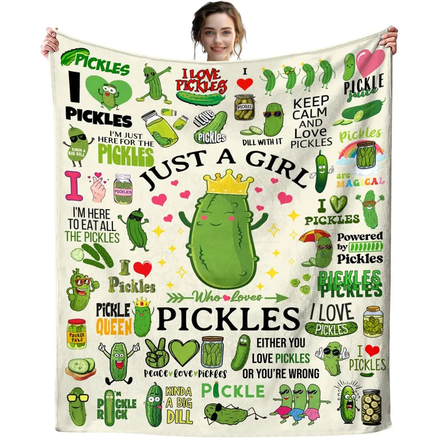 Pickle Blanket Merch Just A Girl Who Loves Pickles Blanket Soft Cozy Flannel Funny Pickle Throw Blankets Room Decor Bedding Gifts for Girls Boys Women Adults