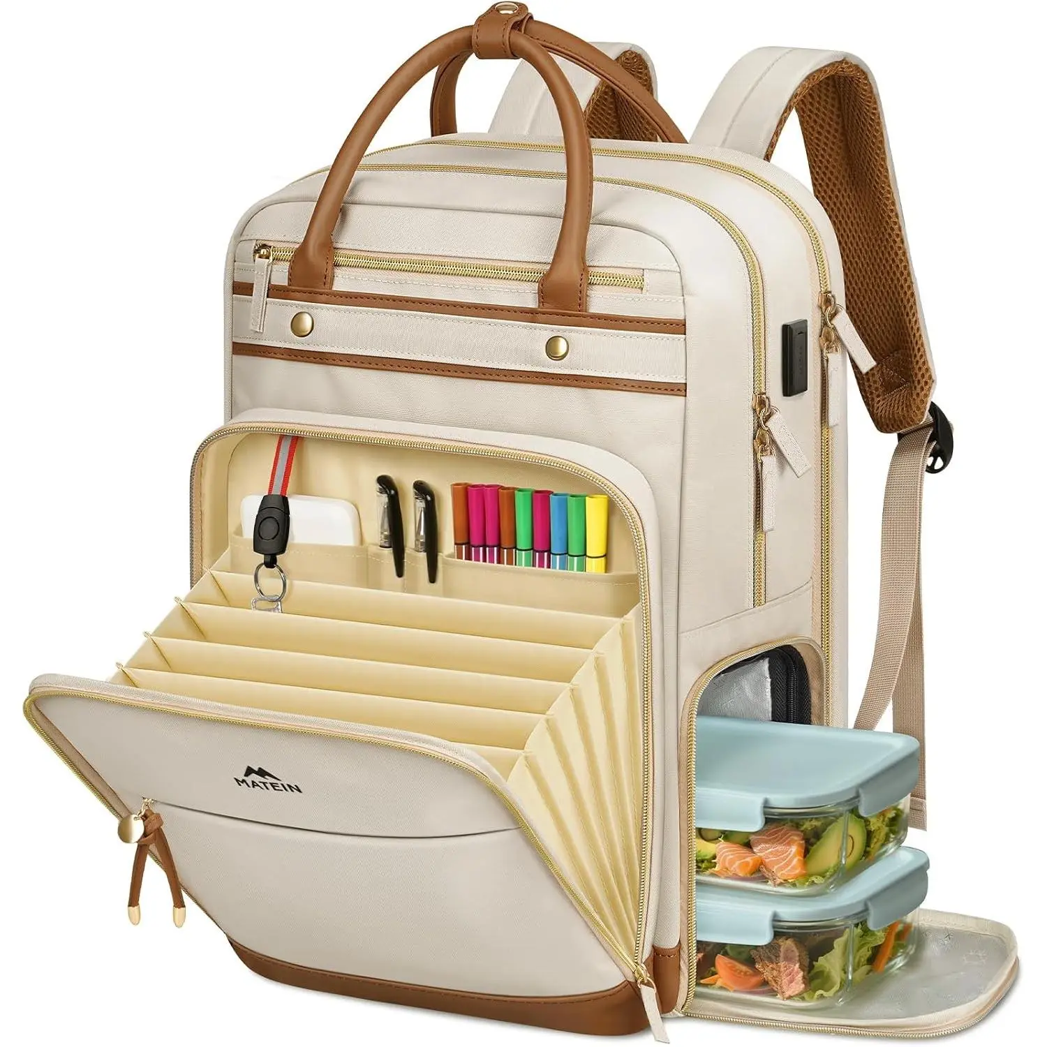 Teacher Backpack with Lunch Compartment Detachable, 15.6 Inch Laptop Backpack with Organized Pocket, College Computer Work Backpacks Meal Prep Bag Gift for Women Nurse Commute OfficeGift.
