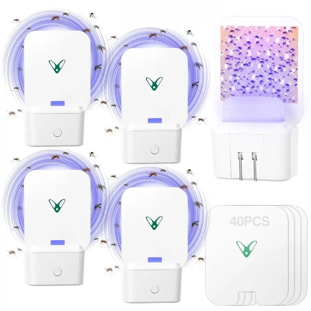 4pcs Indoor Flying Insect Trap, Gnat & Fruit Fly Traps for House Indoor, (4 Device + 40 Refills) Uv Light Fly Trap, Gnat Killer Bug Catcher for Flies, Gnats & Moths,safe Indoor Bug Trap for Home Kitchen Living Room Use