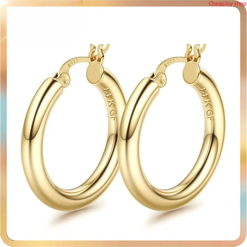 14K Chunky Gold Hoop Earrings for Women 925 Sterling Silver Post Hollow Tube Hoops Earrings 4mm Thick Hoop Earrings Hypoallergenic Lightweight Gold Big Large Hoop Earrings 25/30/40/50/60/70MM, Gold Jewelry, Accessories